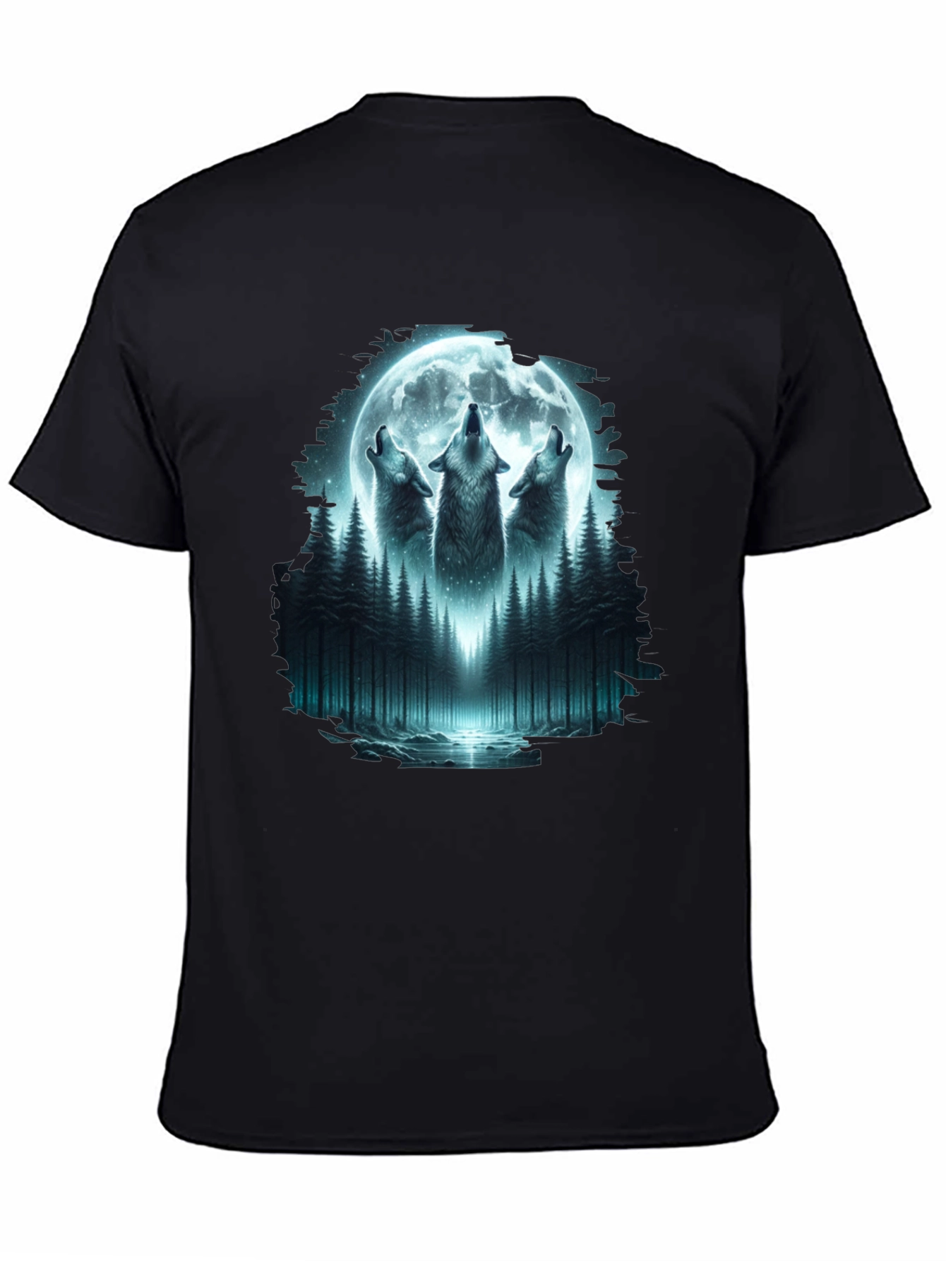 Howling Wolves Moon Graphic Tee - Black