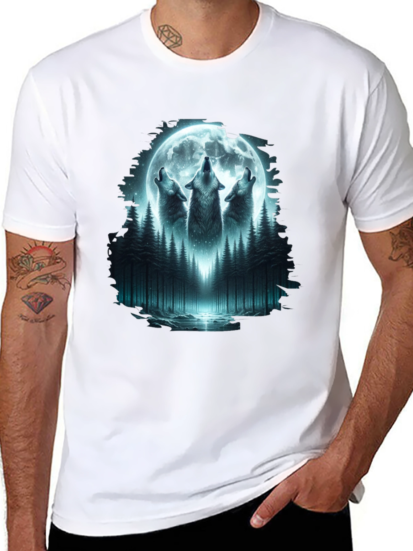 Howling Wolves Moon Graphic Tee - Black