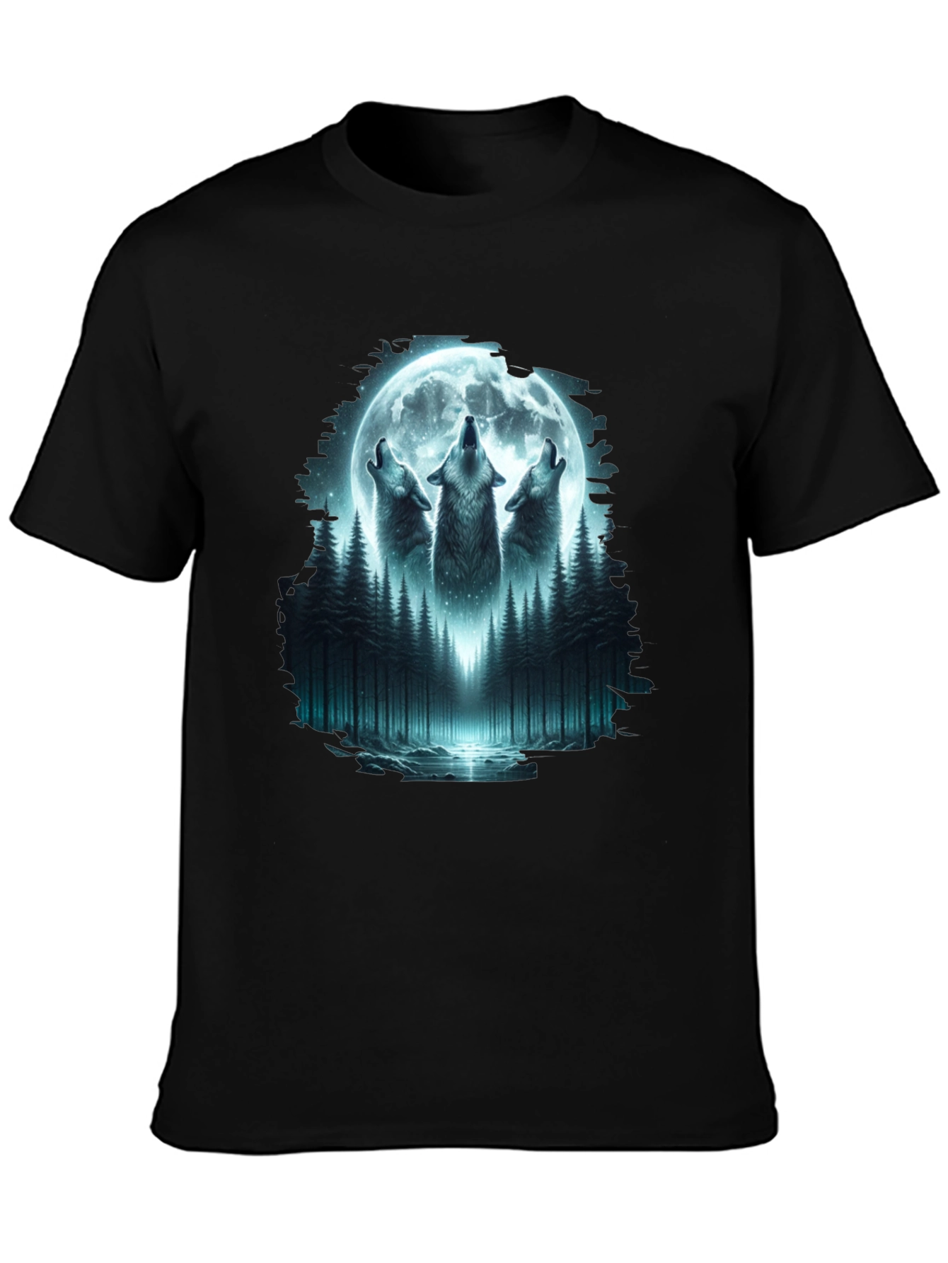 Howling Wolves Moon Graphic Tee - Black