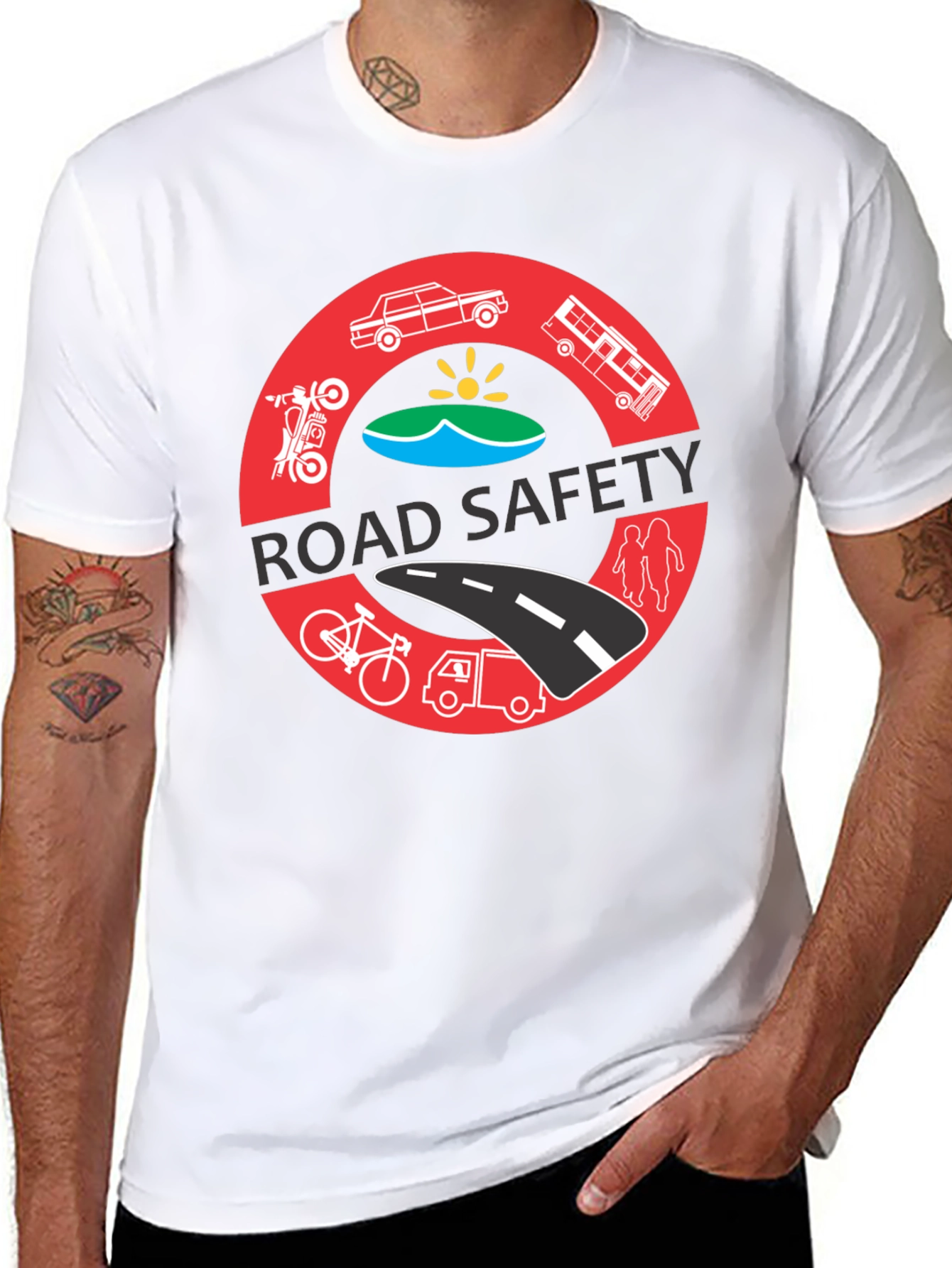 Road Safety Graphic Tee - Black Cotton T-Shirt