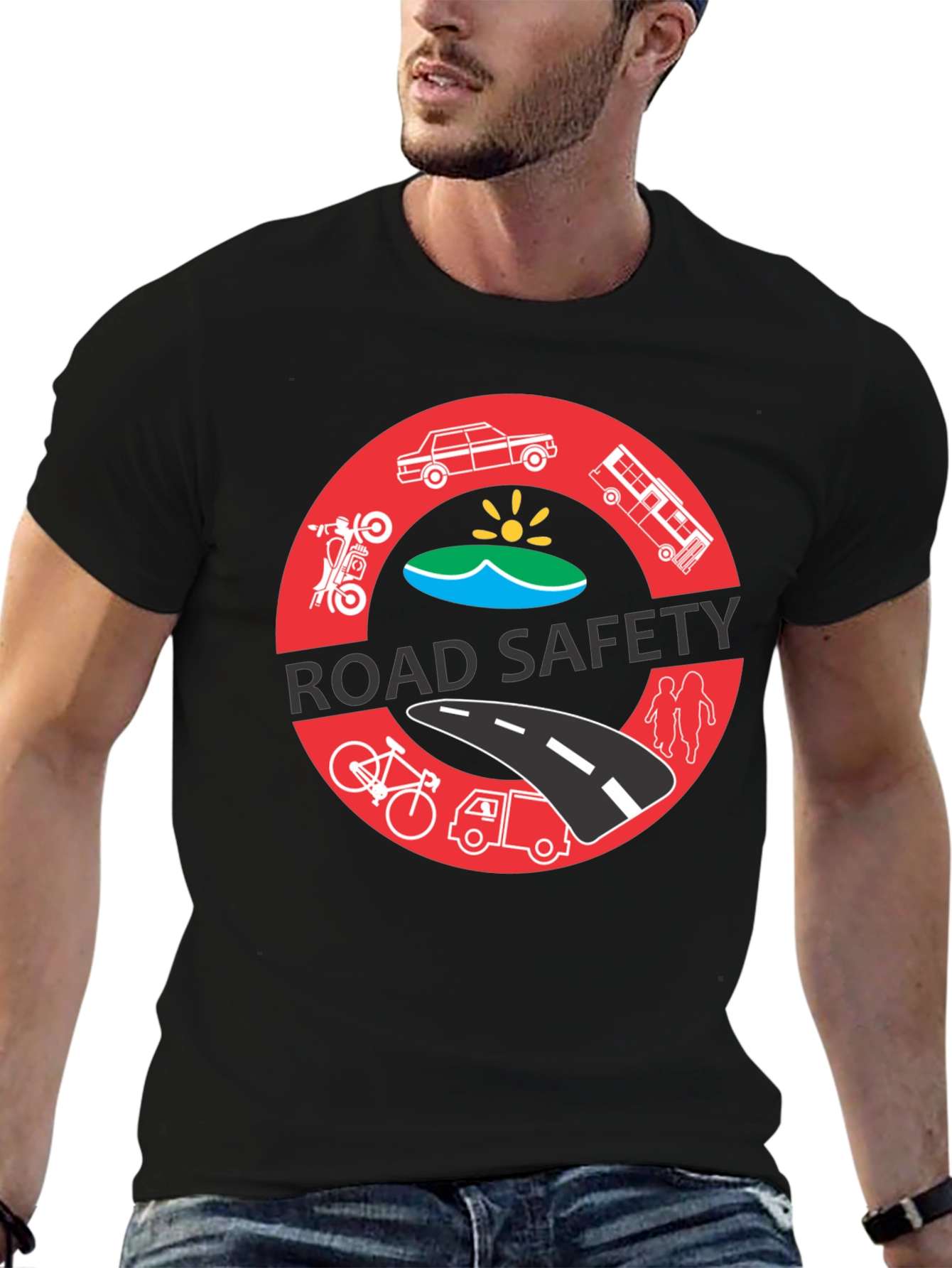 Road Safety Graphic Tee - Black Cotton T-Shirt