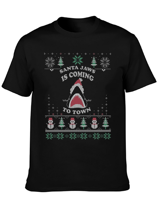 Santa Jaws Ugly Christmas Sweater Style T-Shirt