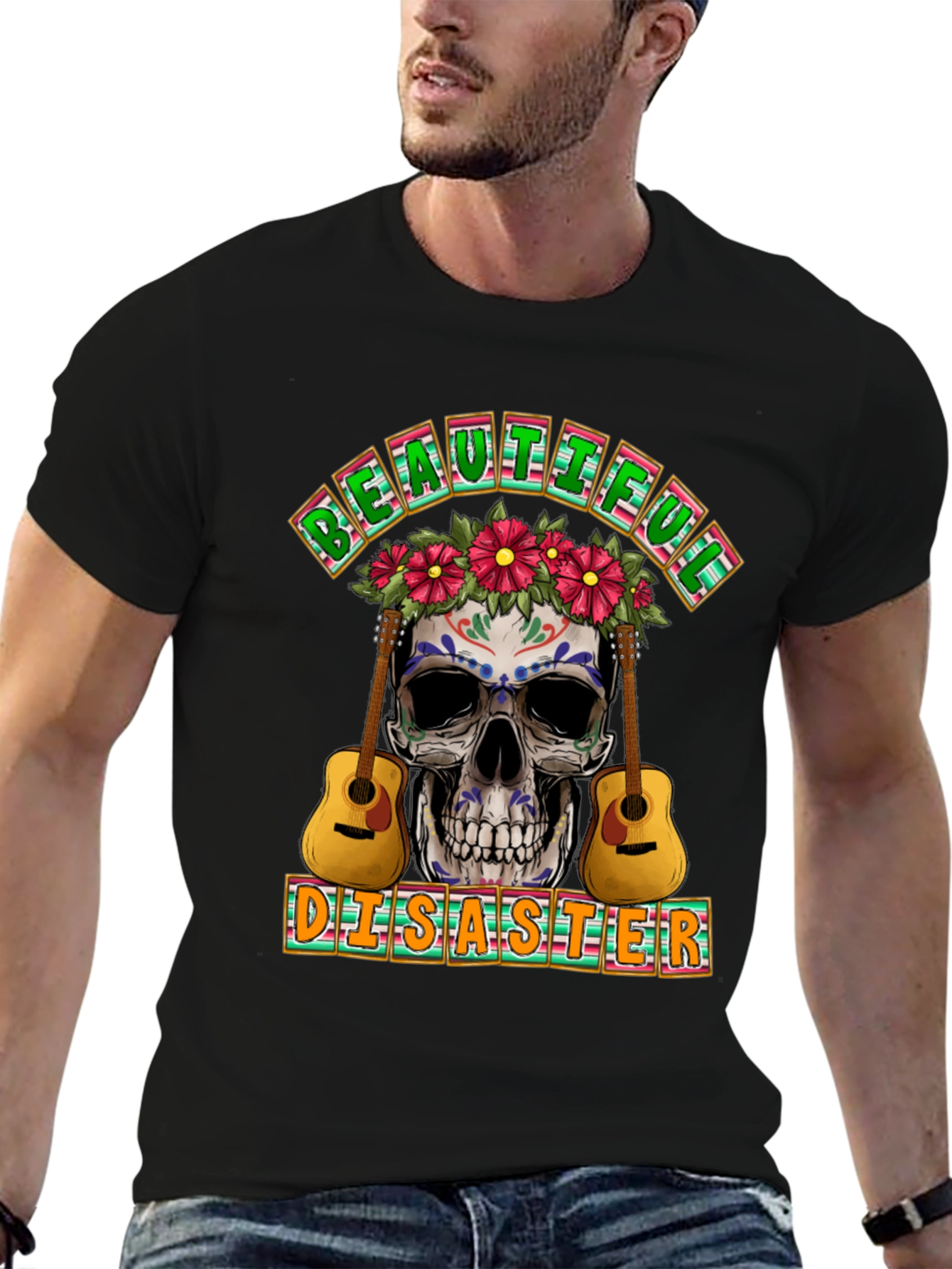 Beautiful Disaster Sugar Skull Guitar T-Shirt