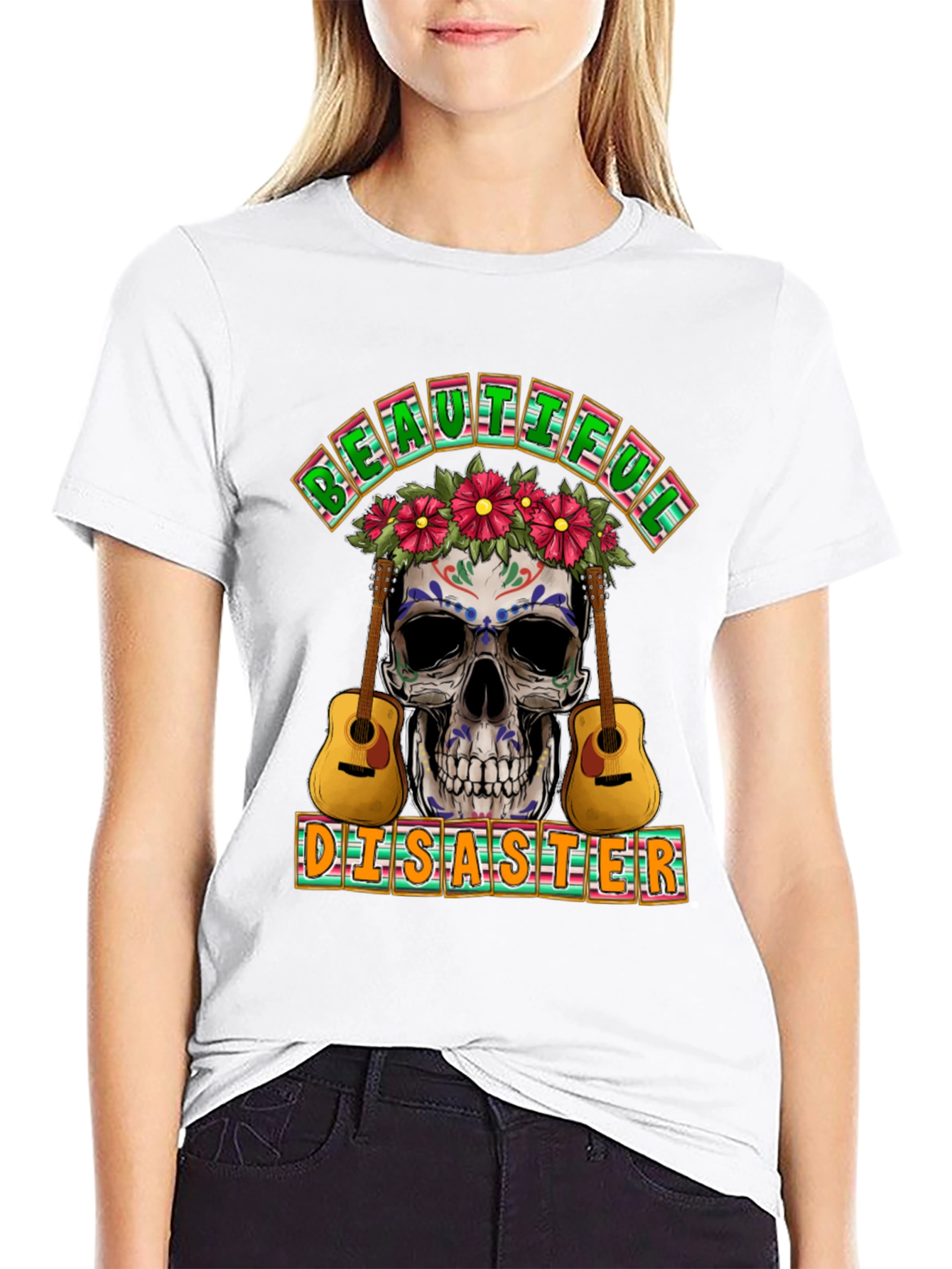 Beautiful Disaster Sugar Skull Guitar T-Shirt
