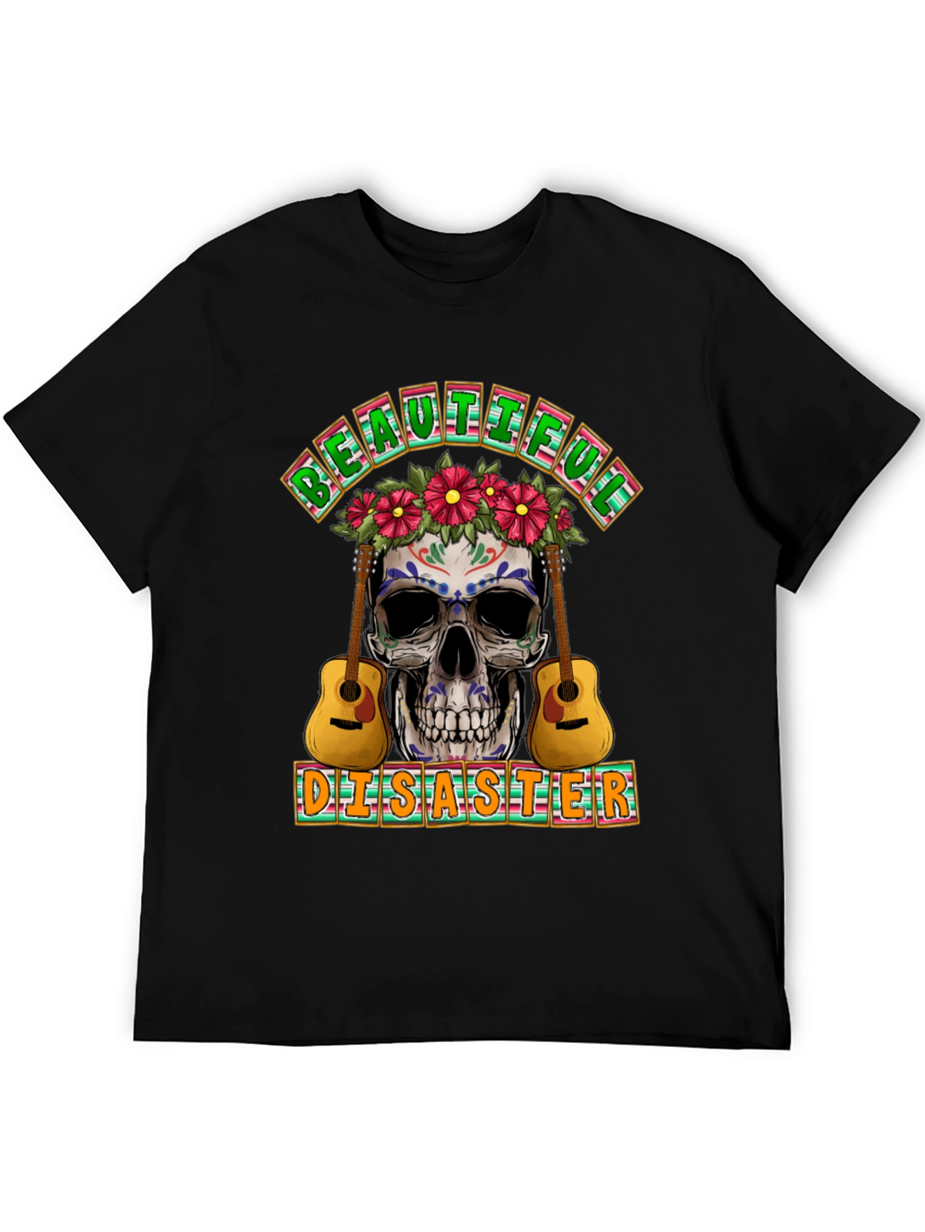 Beautiful Disaster Sugar Skull Guitar T-Shirt