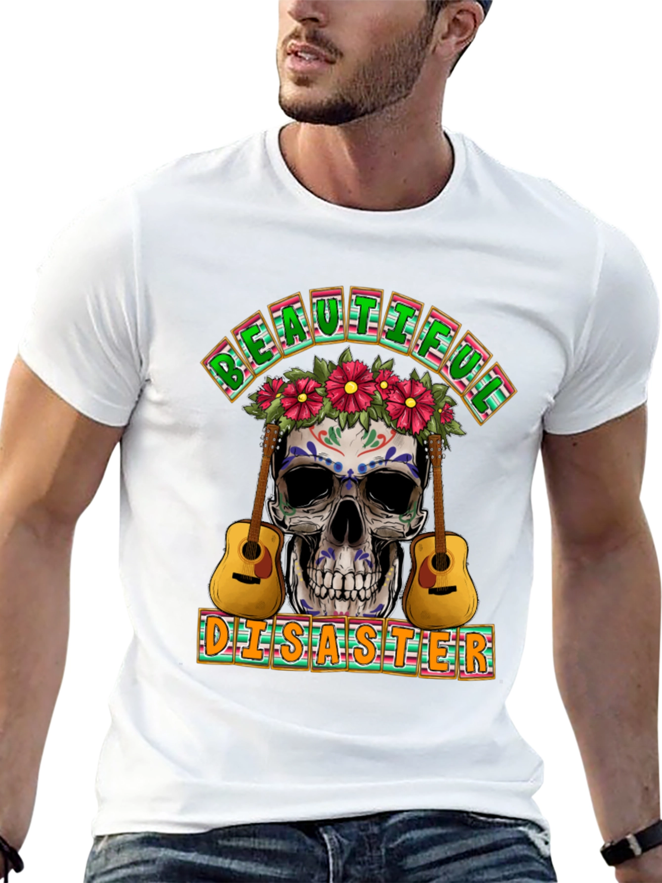 Beautiful Disaster Sugar Skull Guitar T-Shirt