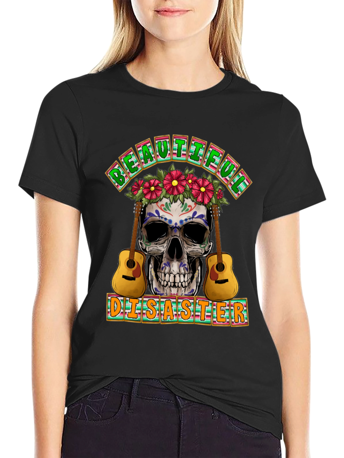 Beautiful Disaster Sugar Skull Guitar T-Shirt