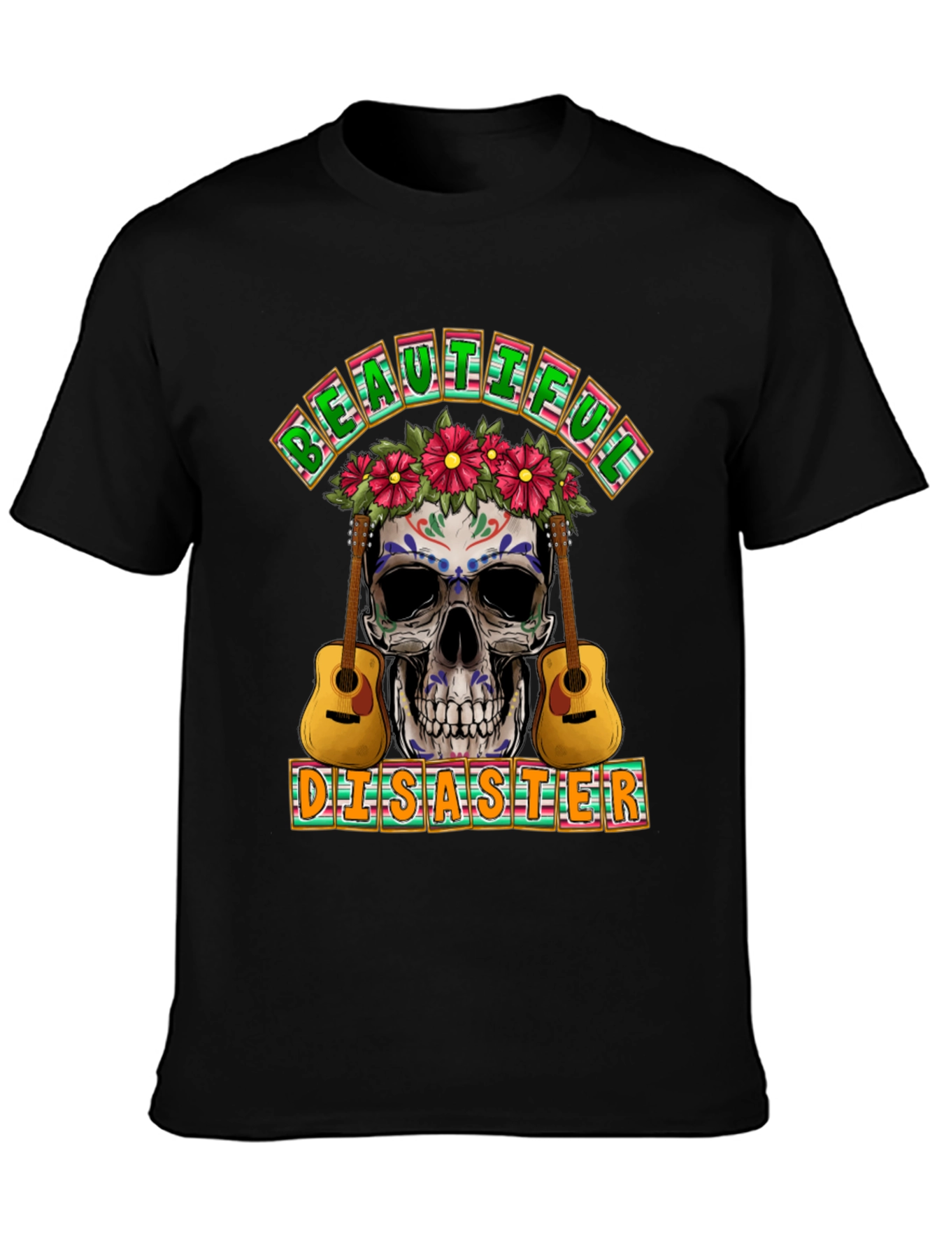 Beautiful Disaster Sugar Skull Guitar T-Shirt
