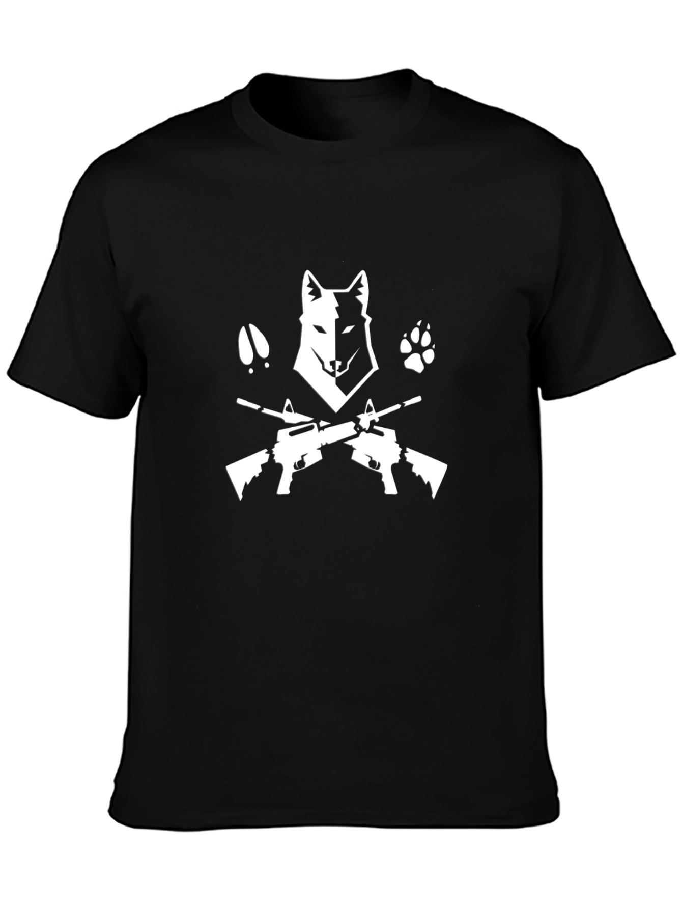 Wolf & Guns Graphic Tee - Black Cotton Shirt