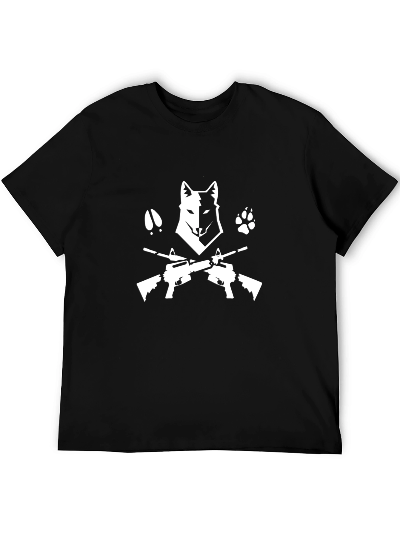 Wolf & Guns Graphic Tee - Black Cotton Shirt