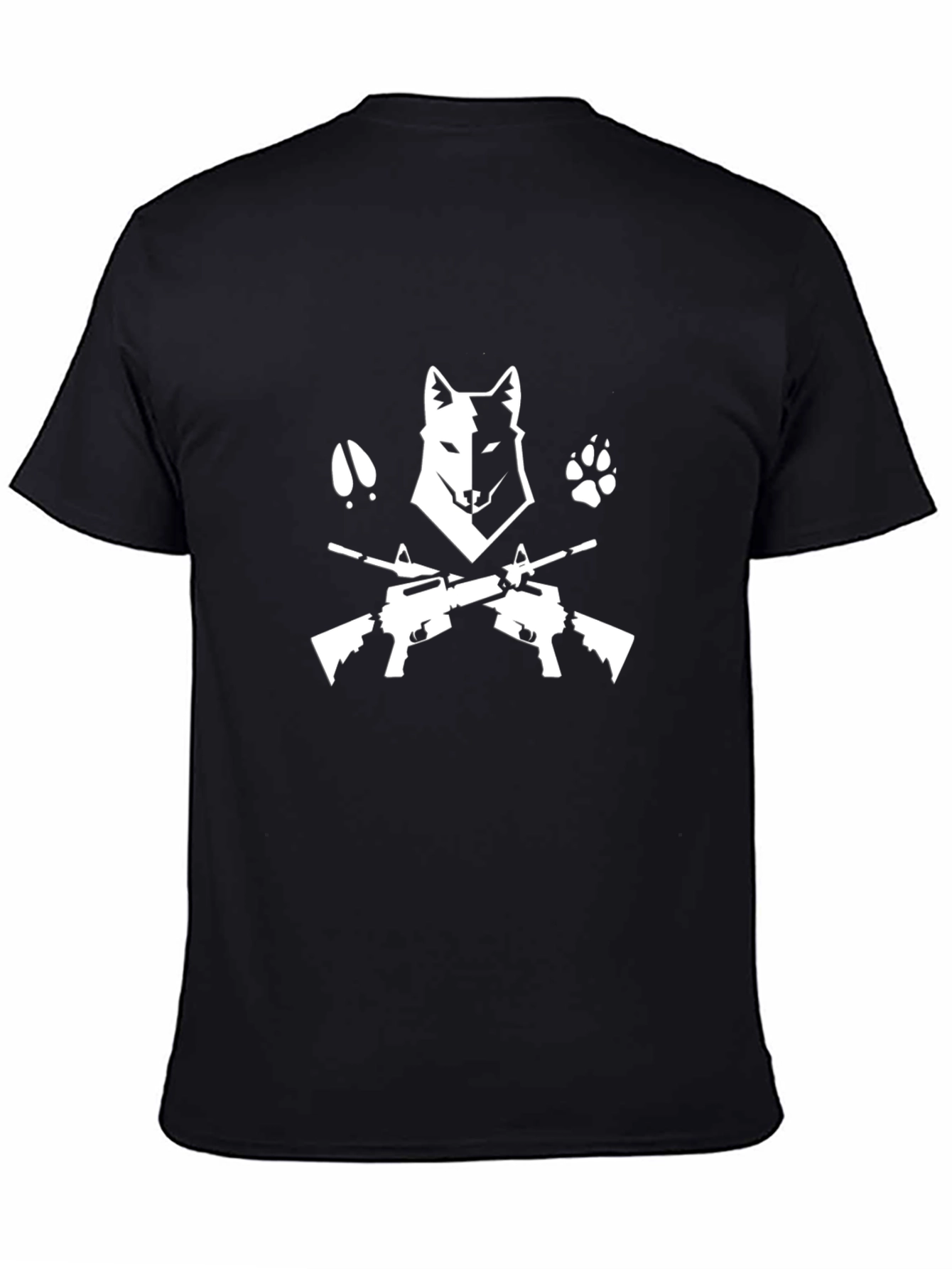 Wolf & Guns Graphic Tee - Black Cotton Shirt