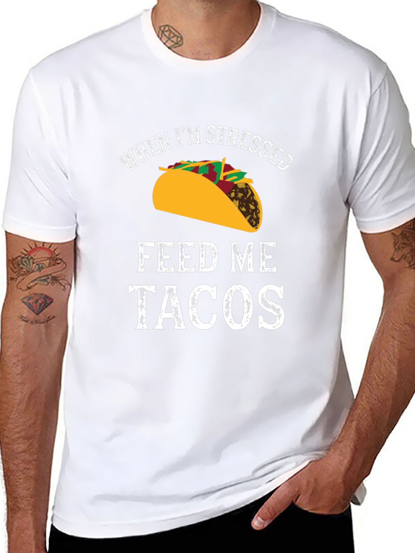 Funny Mens T-Shirt: When Im Stressed Feed Me Tacos