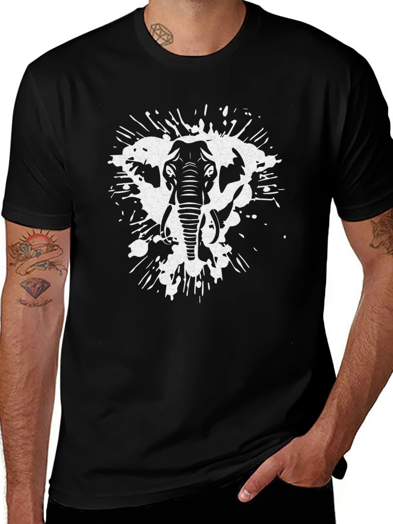 Elephant Splatter Graphic Tee - Black