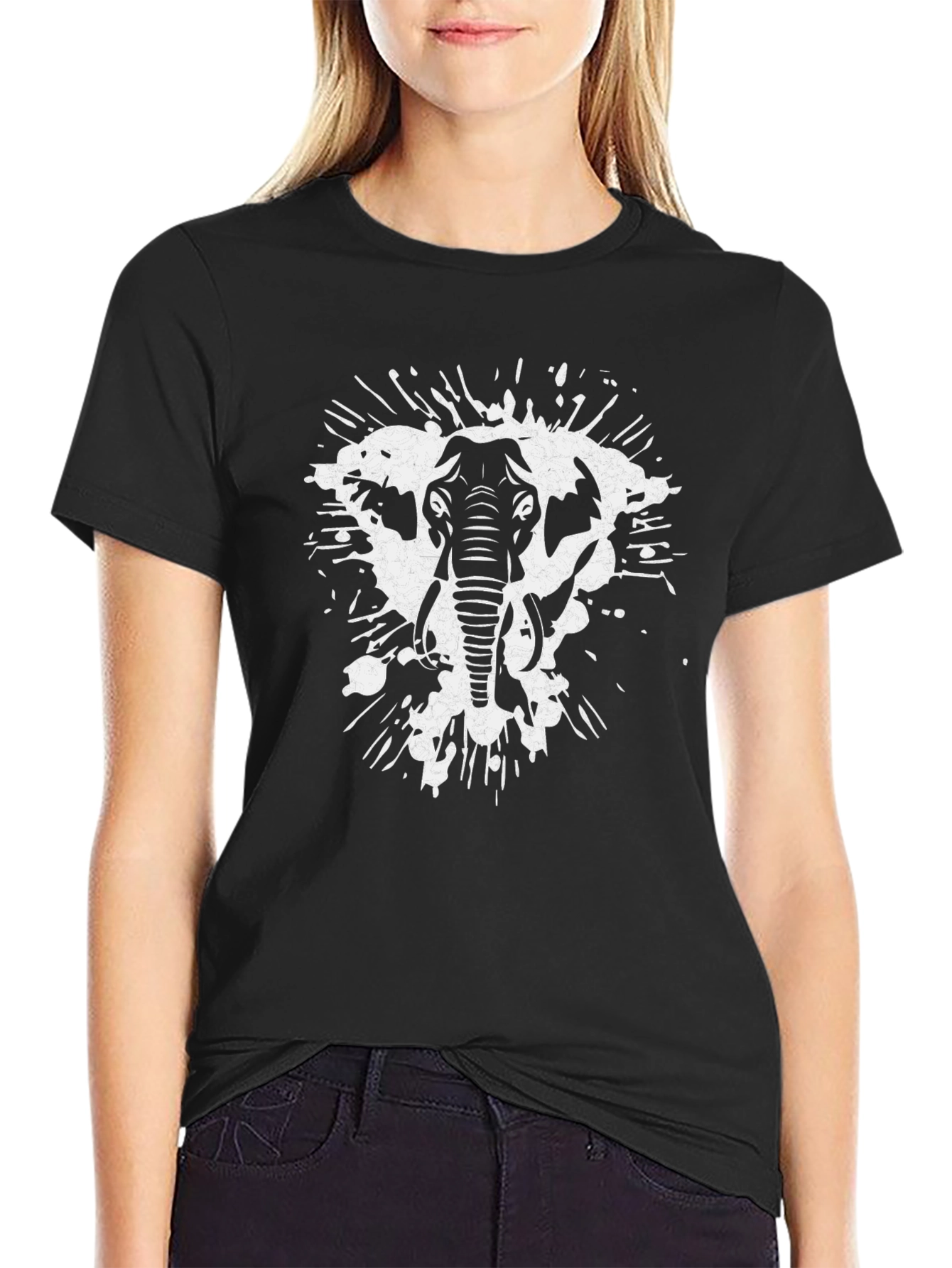 Elephant Splatter Graphic Tee - Black
