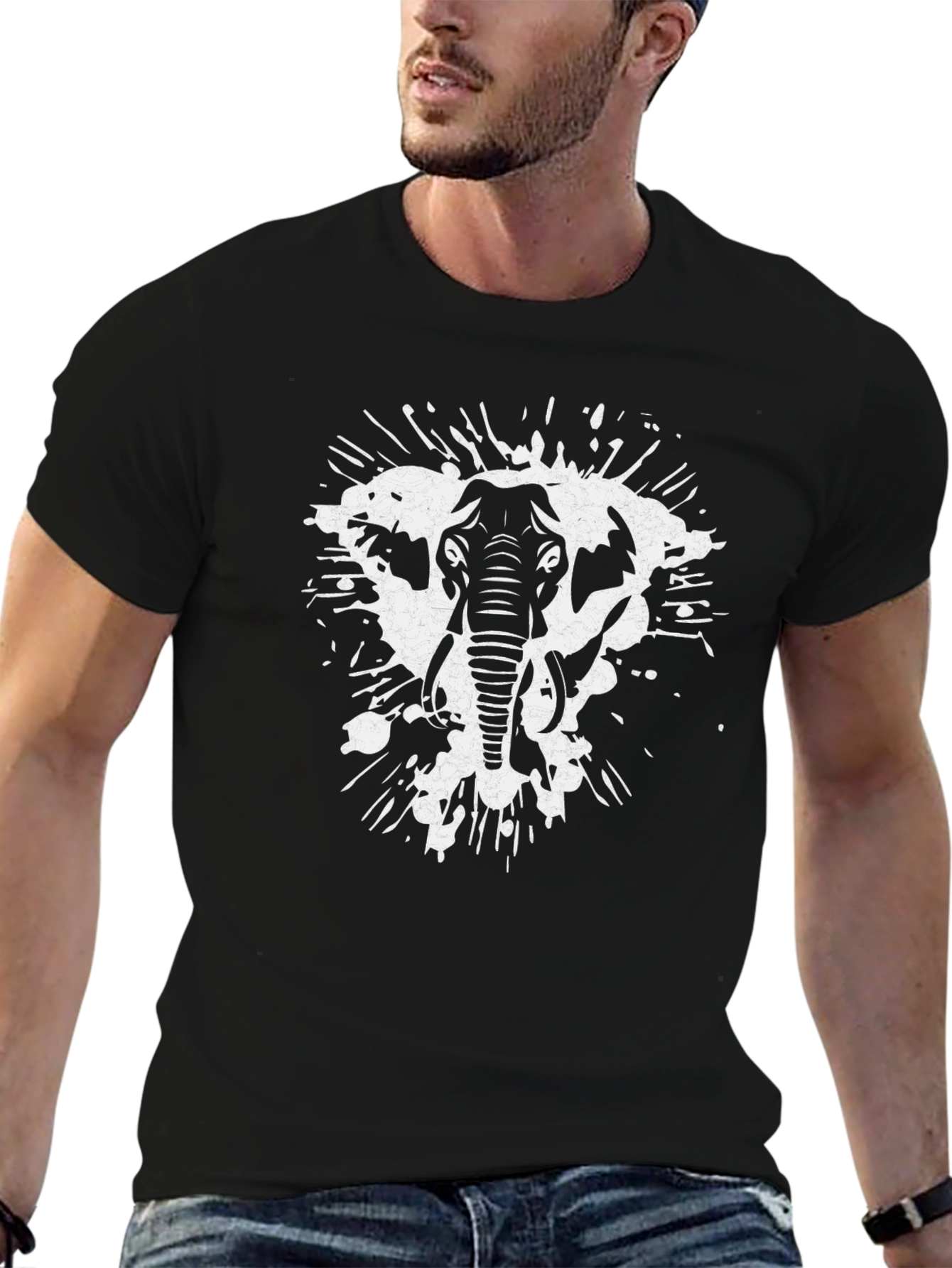 Elephant Splatter Graphic Tee - Black