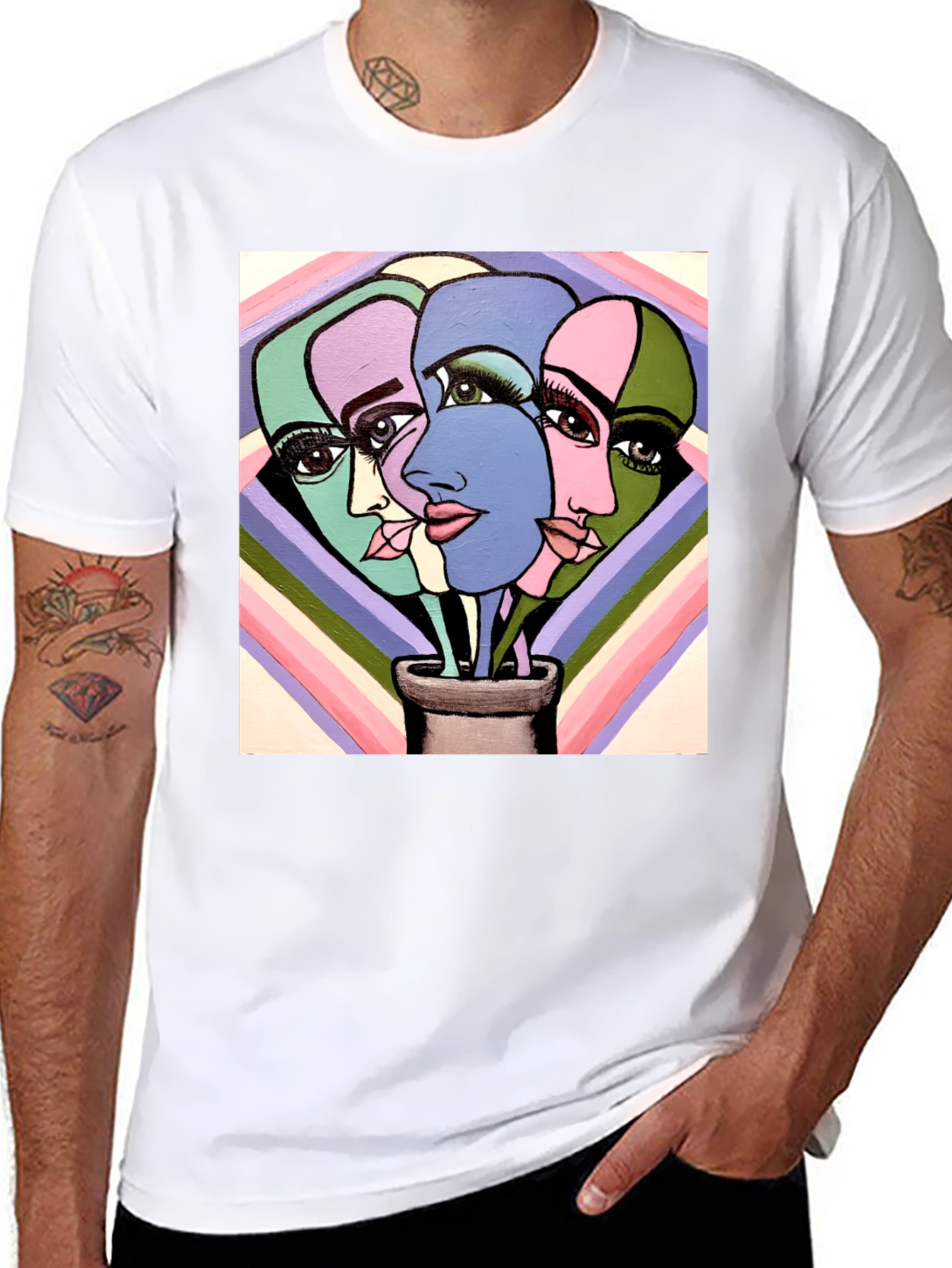 Abstract Faces Graphic Tee - Unique Art T-Shirt