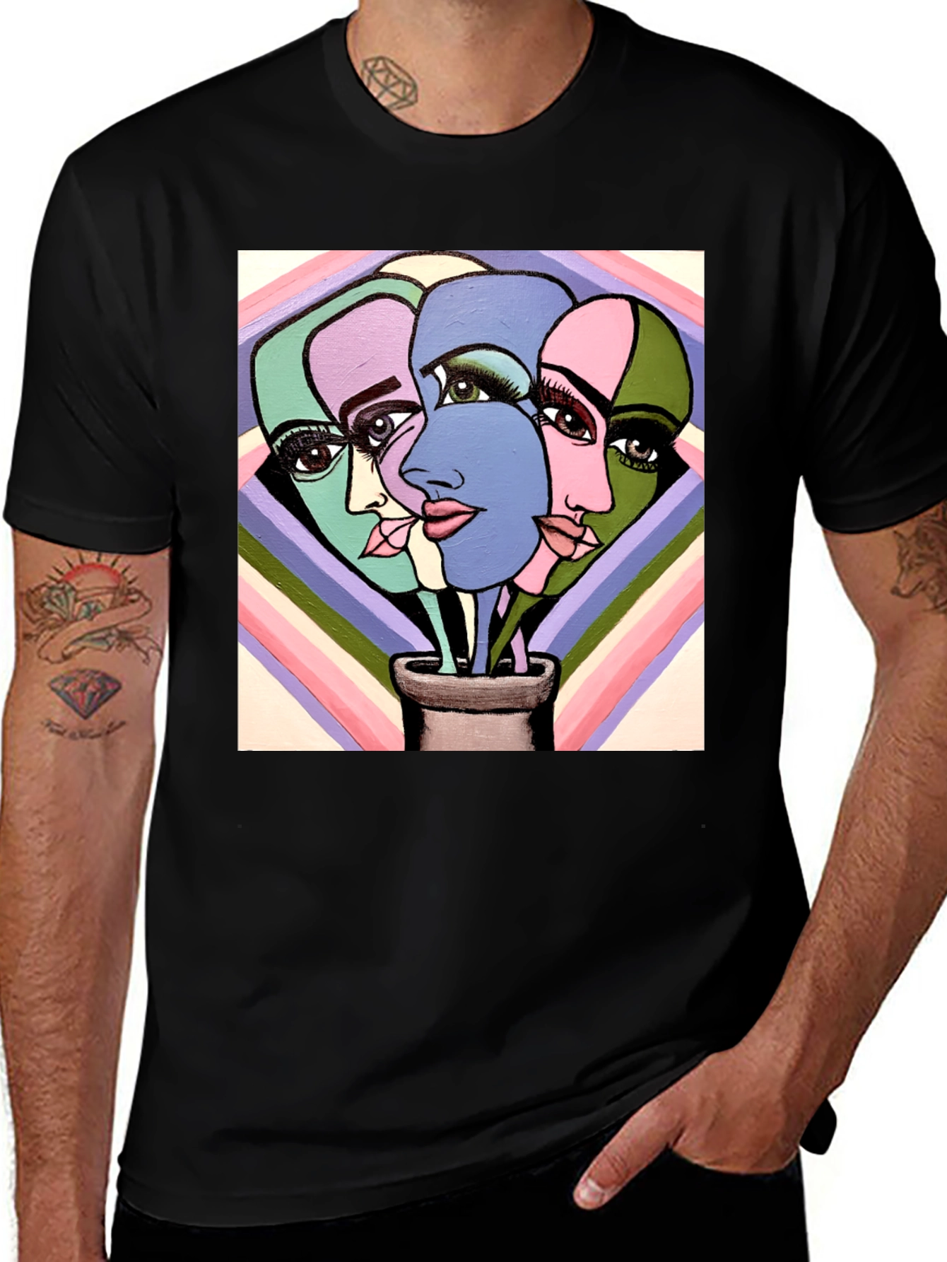 Abstract Faces Graphic Tee - Unique Art T-Shirt