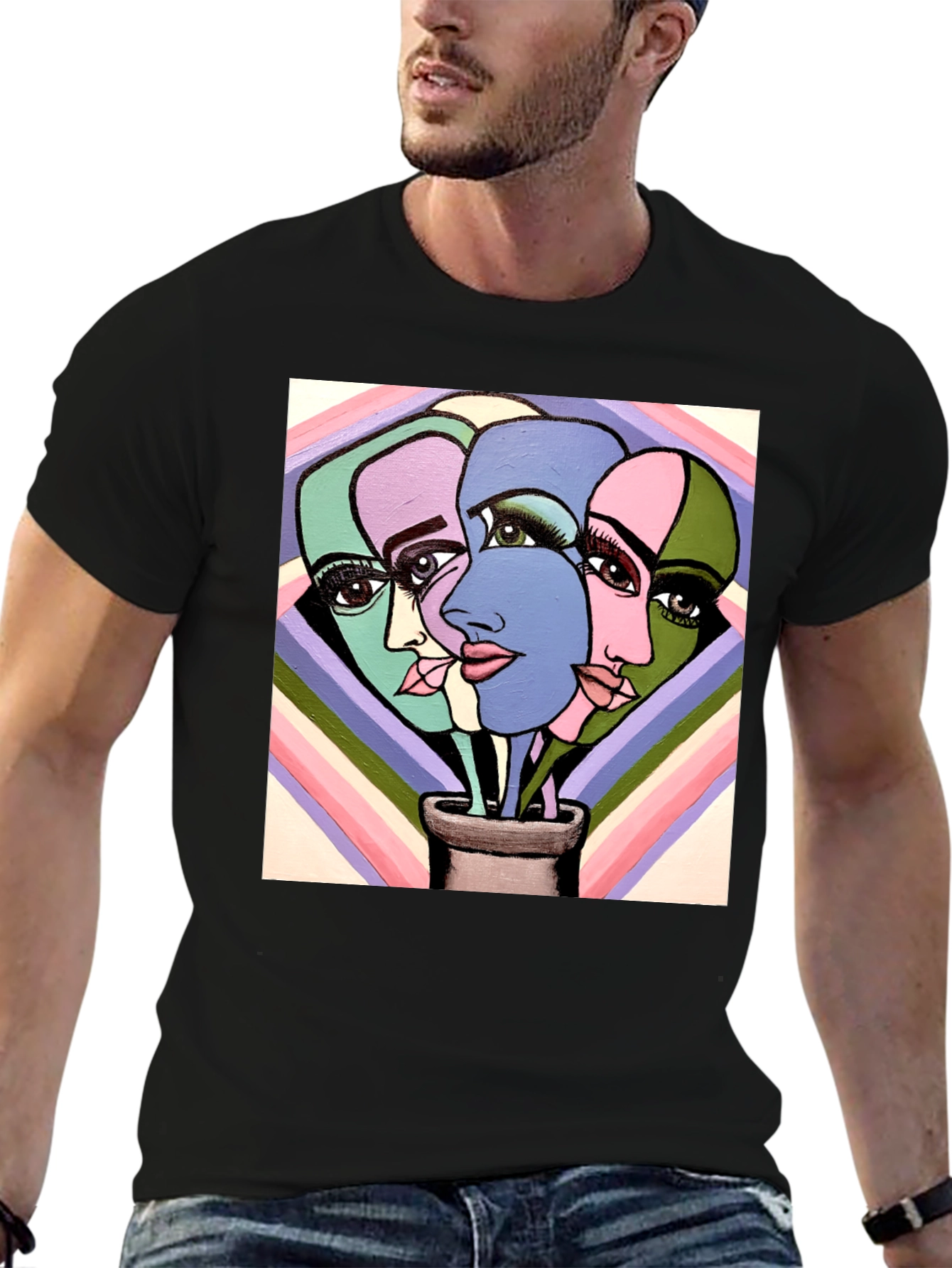Abstract Faces Graphic Tee - Unique Art T-Shirt