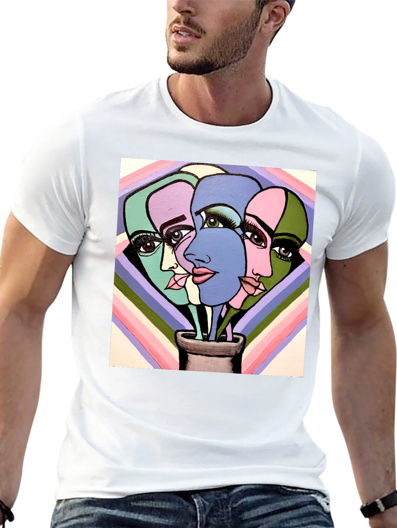 Abstract Faces Graphic Tee - Unique Art T-Shirt
