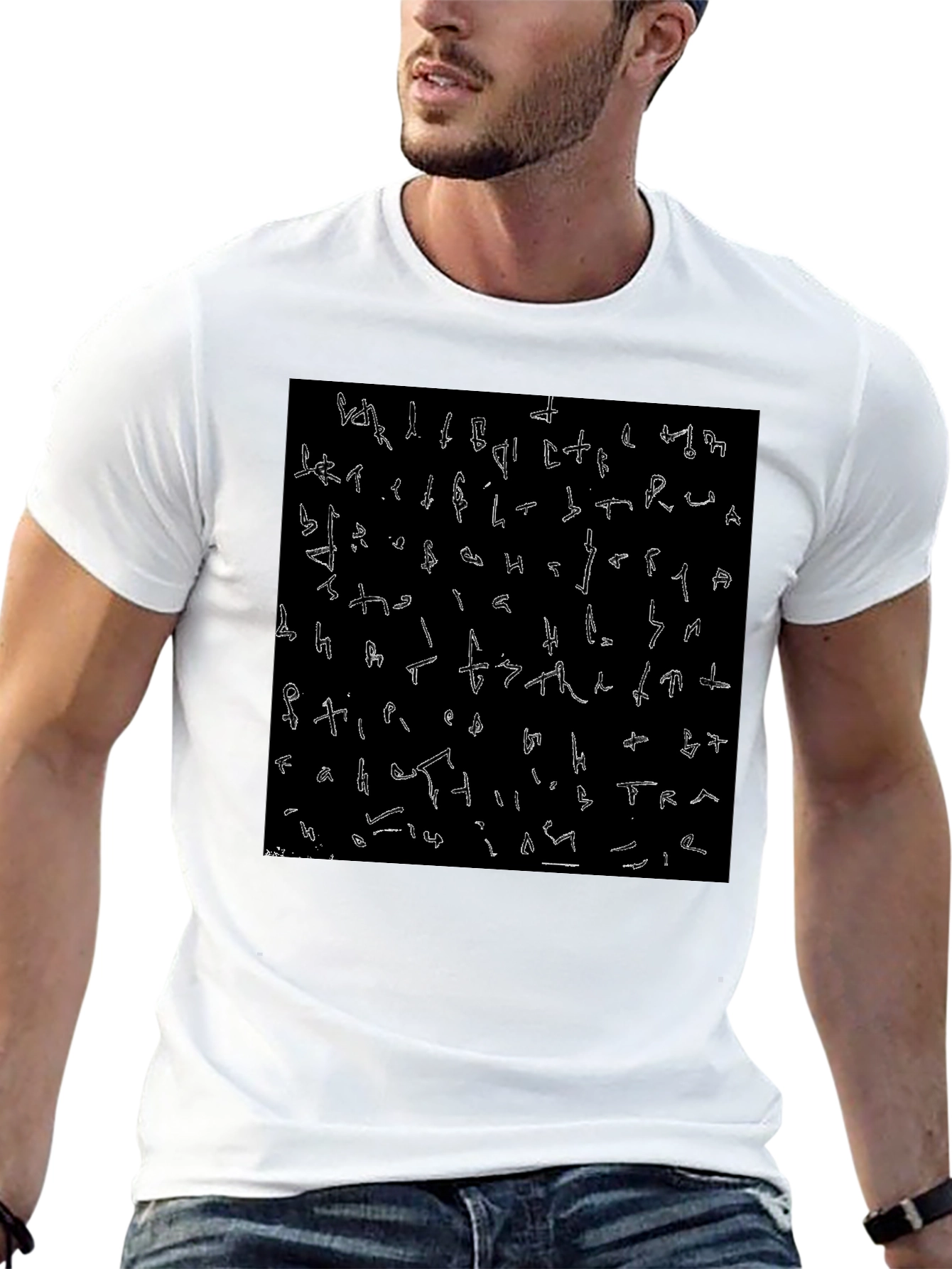 Abstract Glyph Print Black T-Shirt