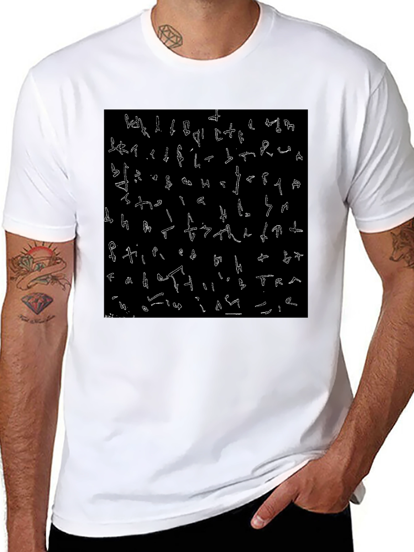 Abstract Glyph Print Black T-Shirt
