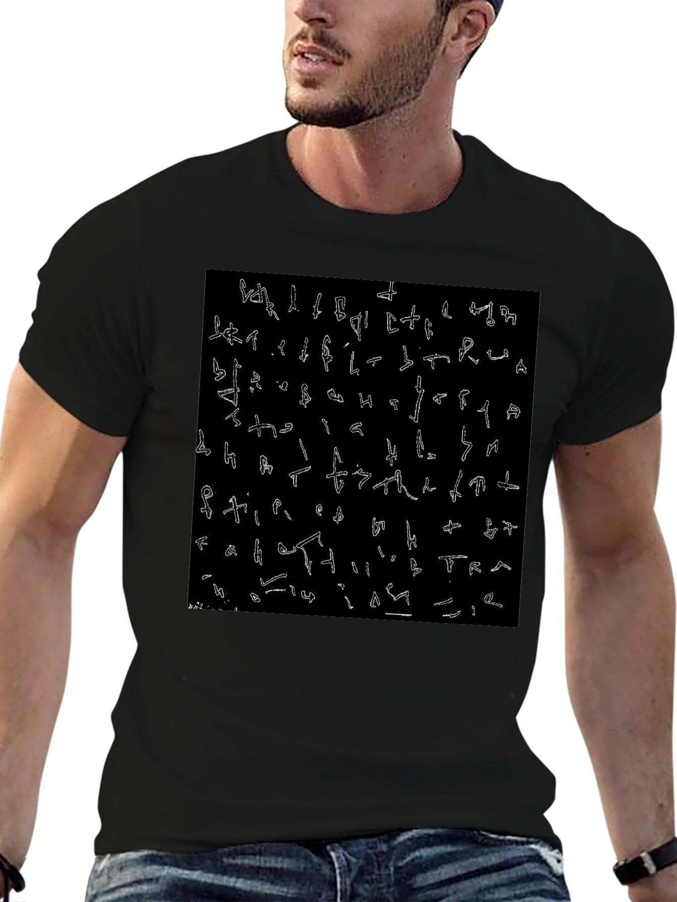 Abstract Glyph Print Black T-Shirt