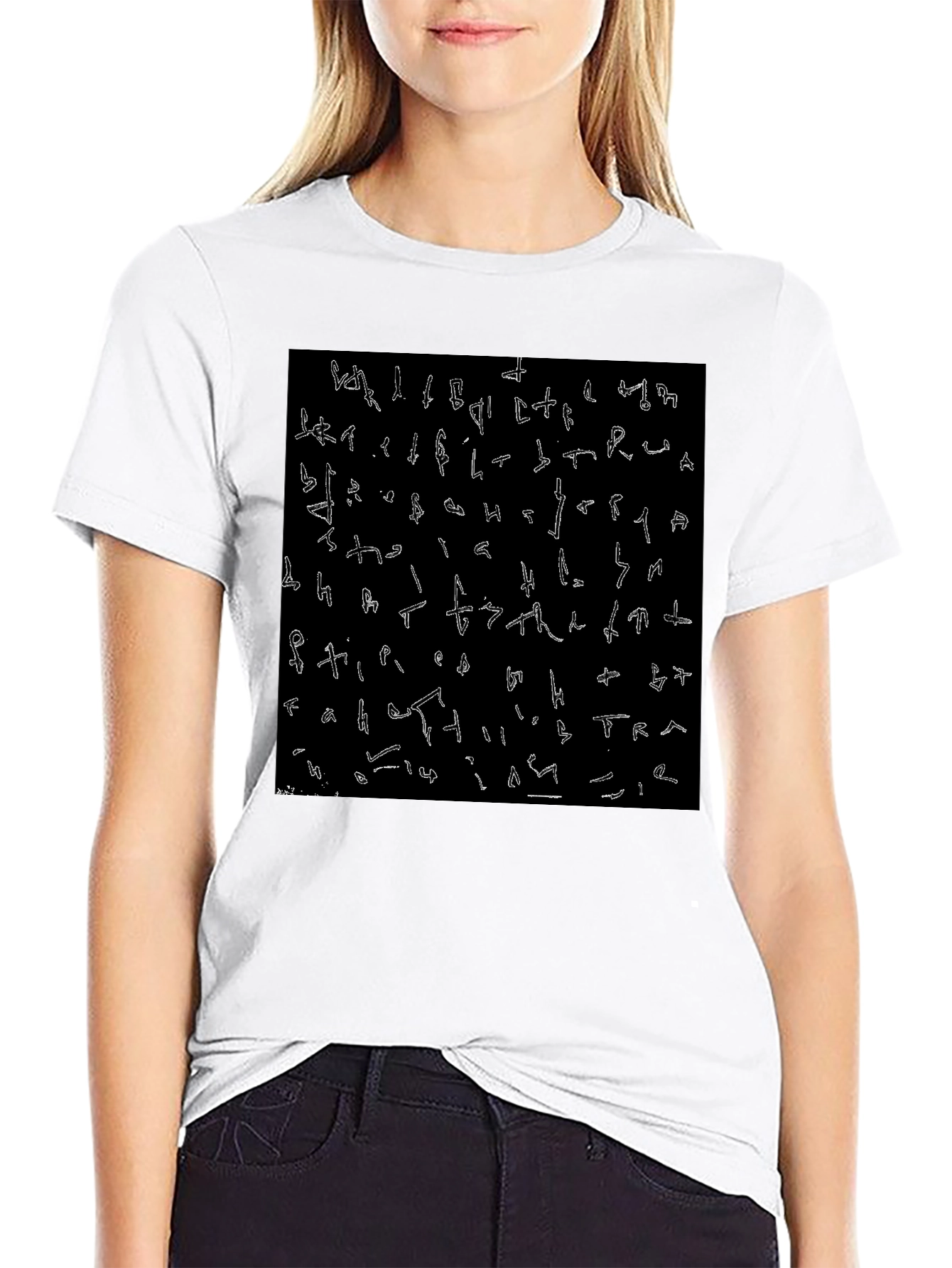 Abstract Glyph Print Black T-Shirt