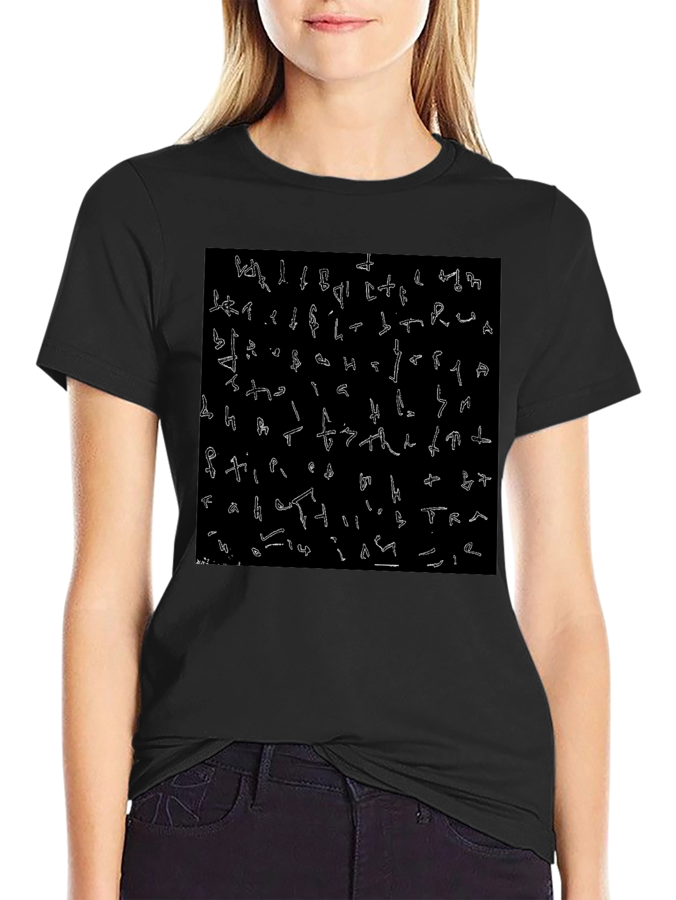 Abstract Glyph Print Black T-Shirt
