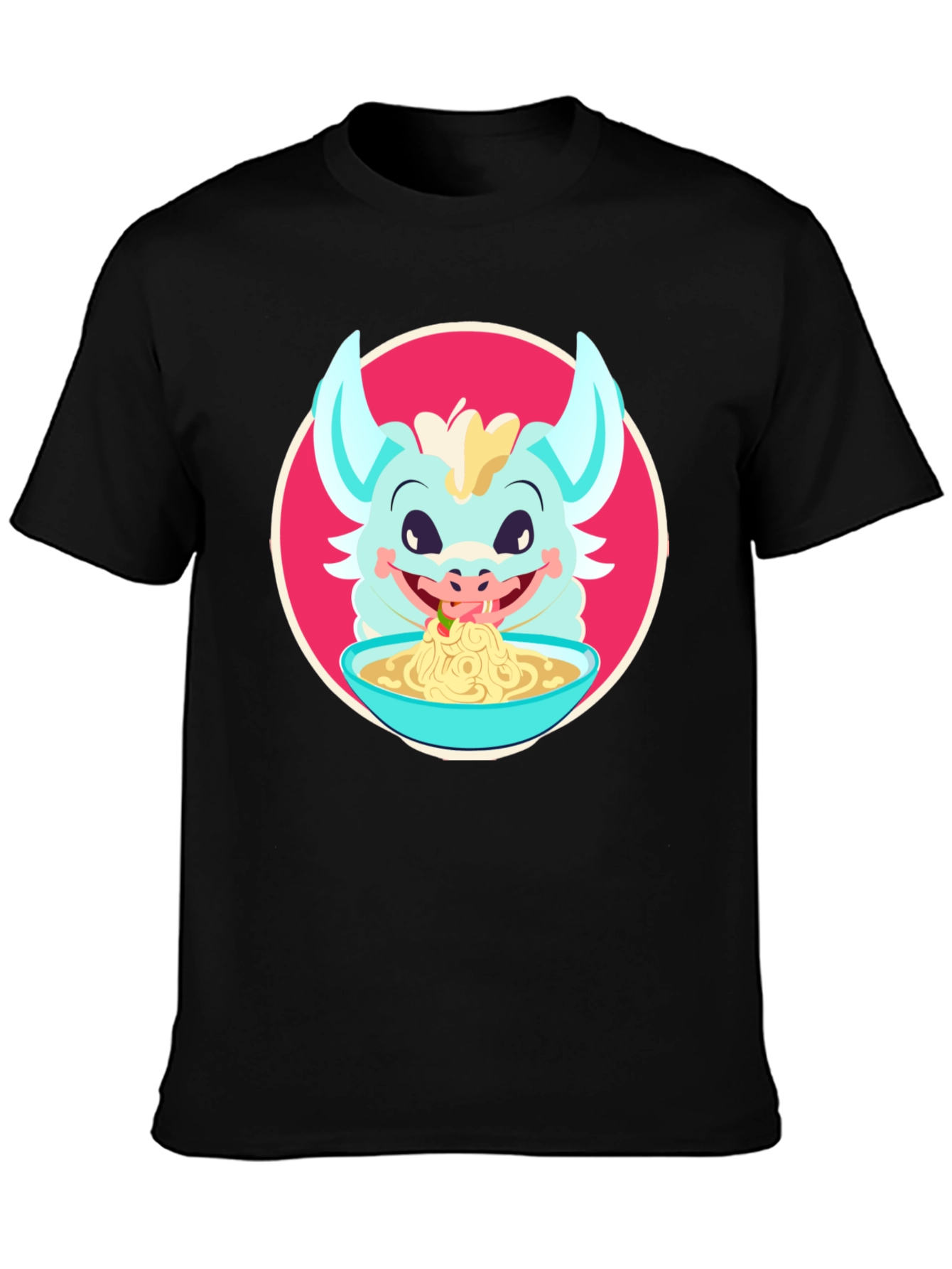 Dragon Eating Ramen T-Shirt - Cute Cartoon Graphic Tee