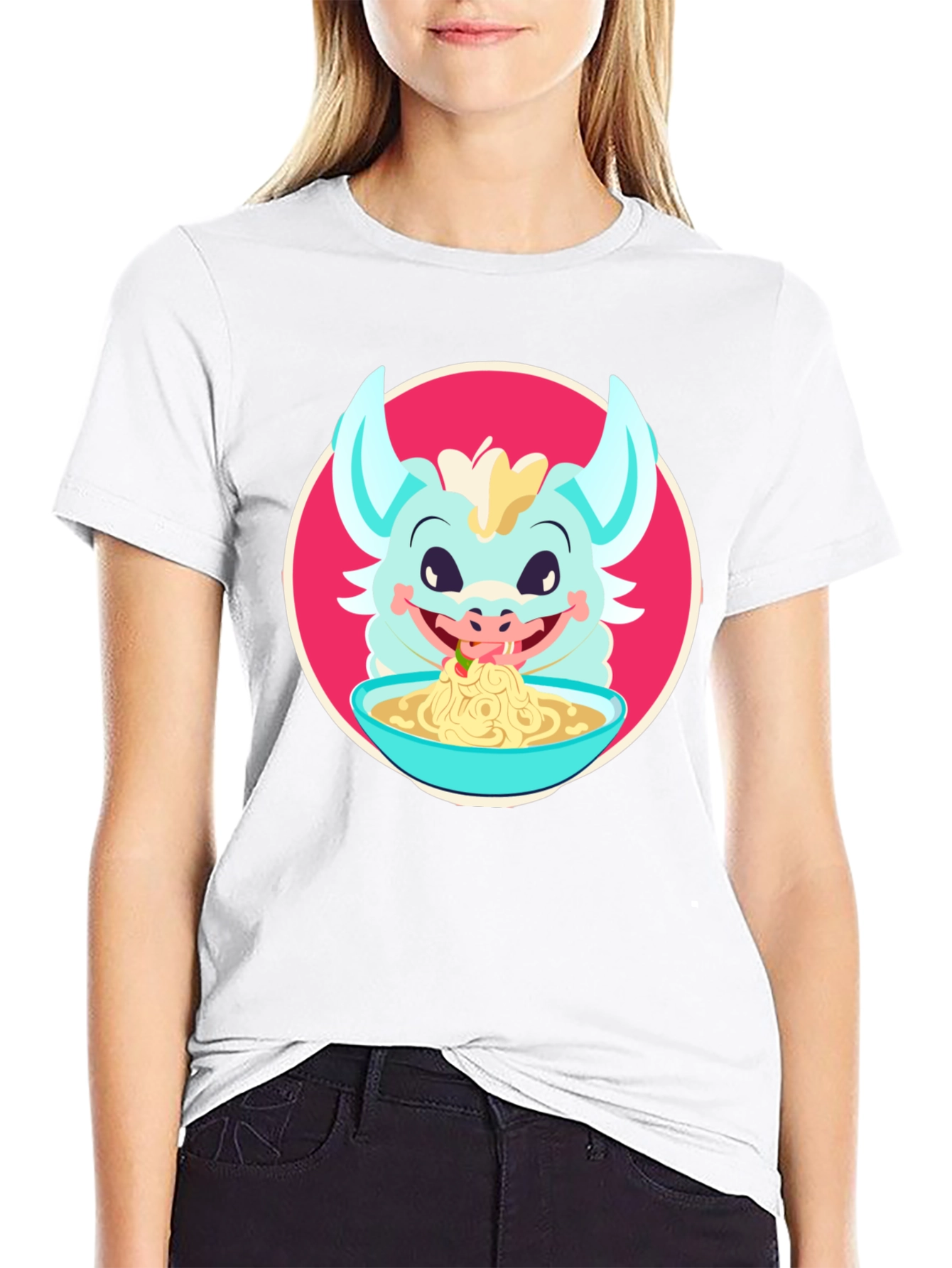 Dragon Eating Ramen T-Shirt - Cute Cartoon Graphic Tee