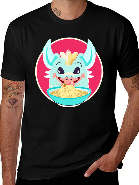 Dragon Eating Ramen T-Shirt - Cute Cartoon Graphic Tee