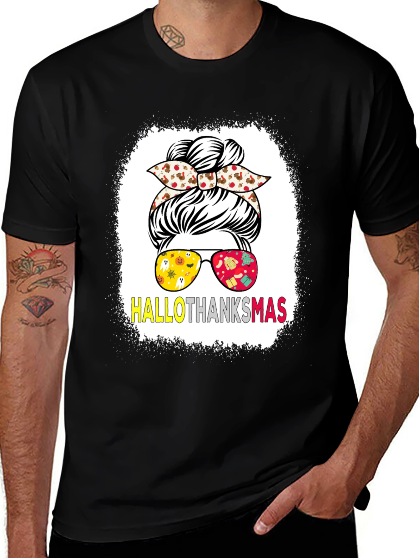HalloThanksMas Messy Bun T-Shirt