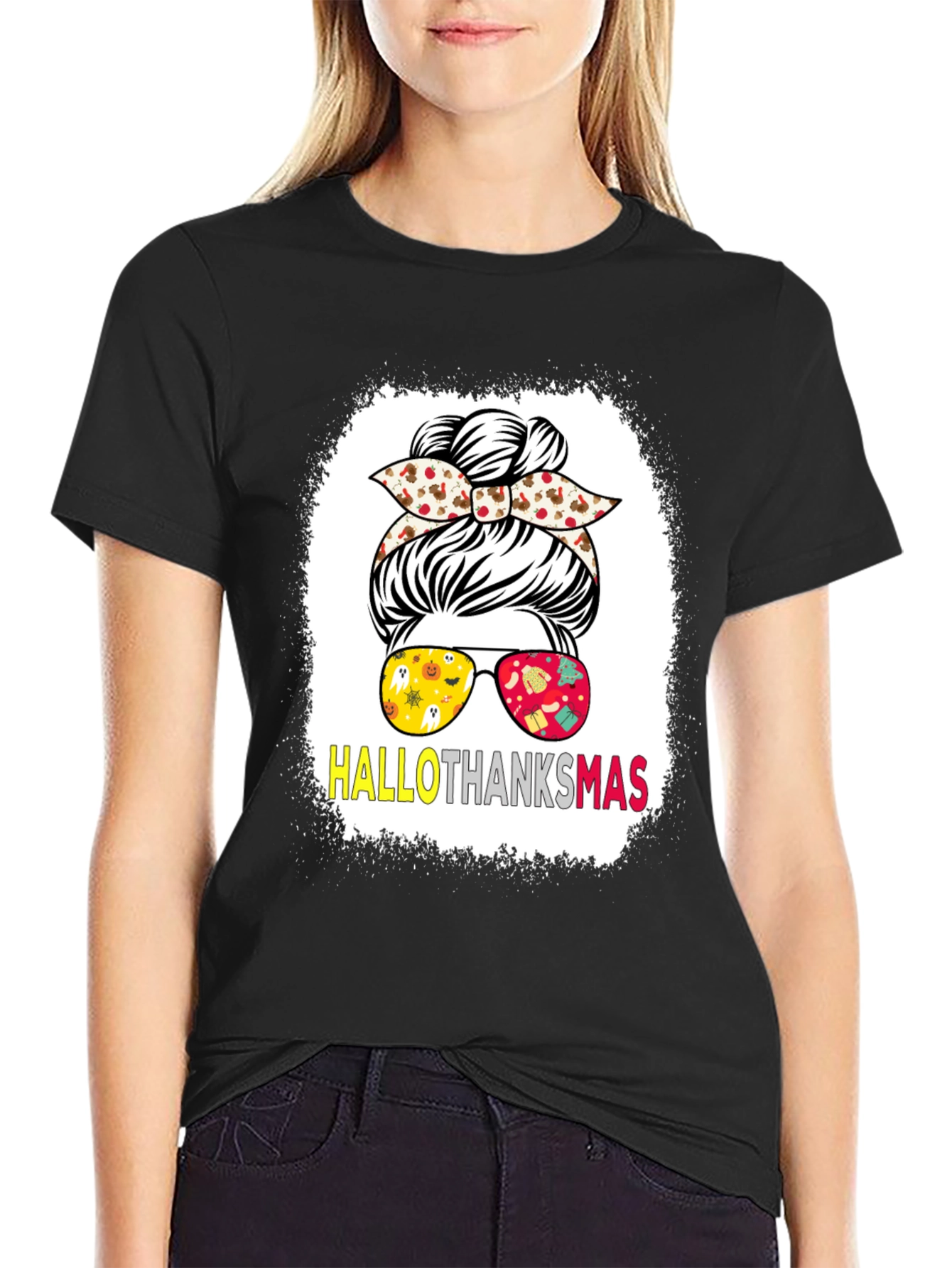 HalloThanksMas Messy Bun T-Shirt