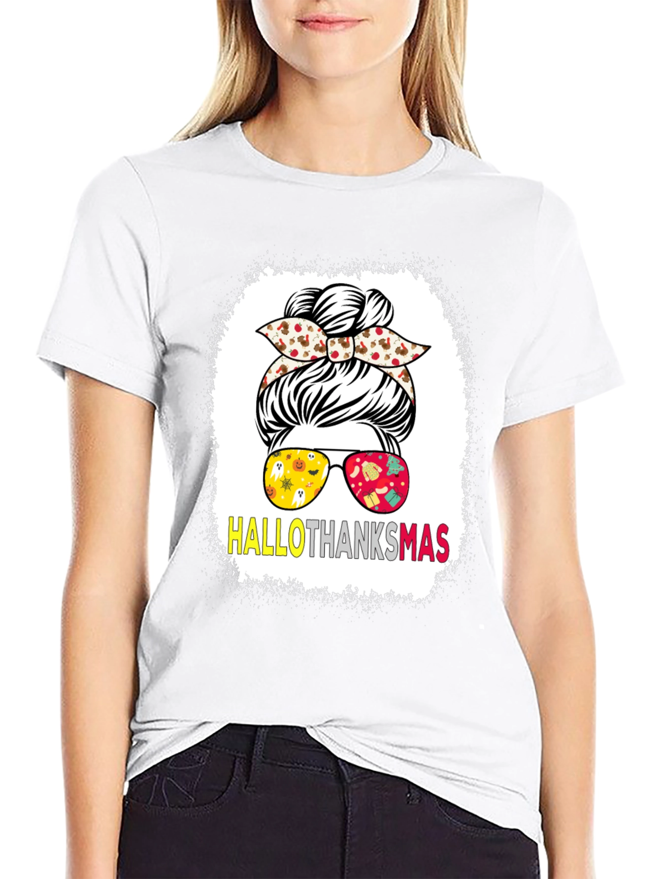 HalloThanksMas Messy Bun T-Shirt