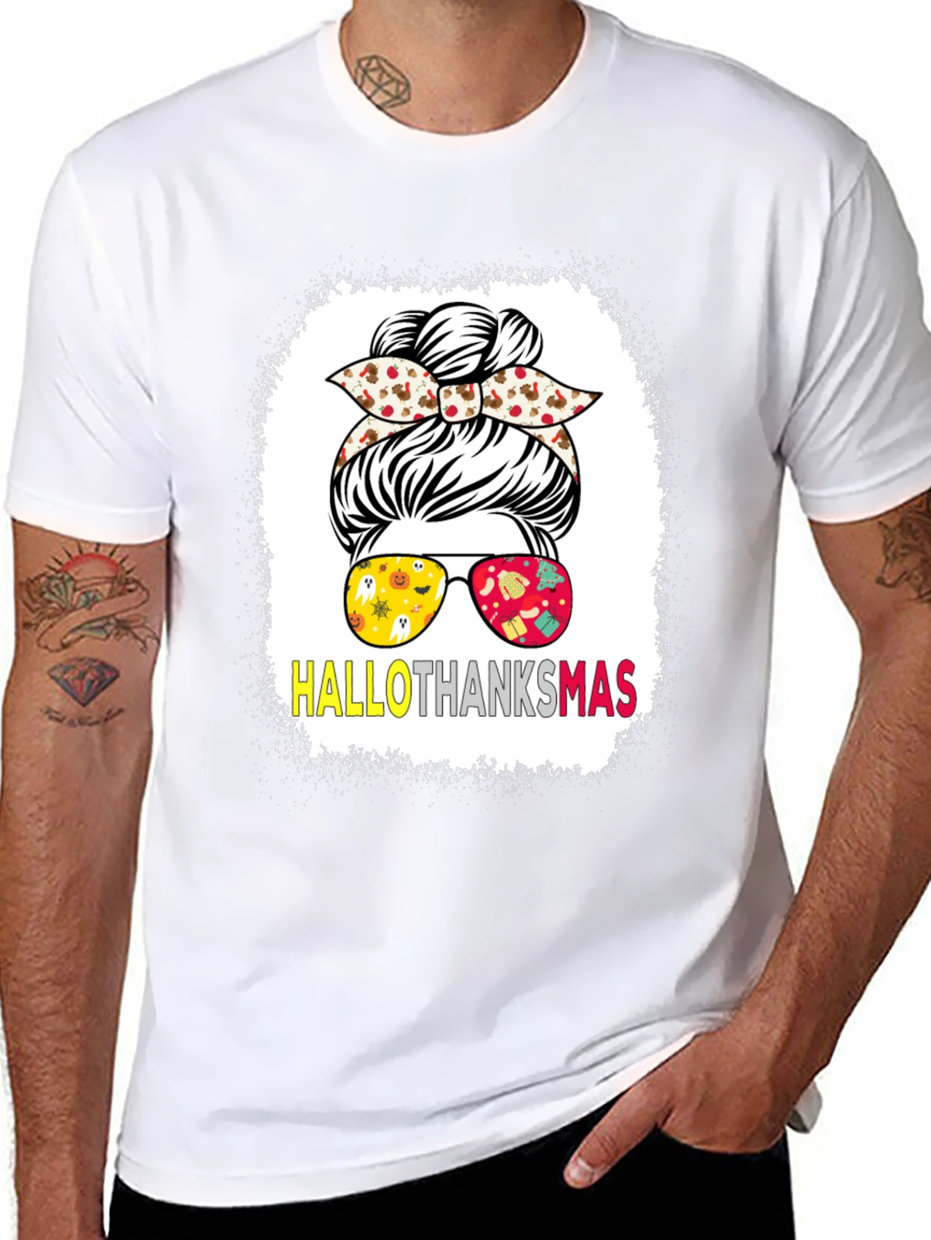 HalloThanksMas Messy Bun T-Shirt