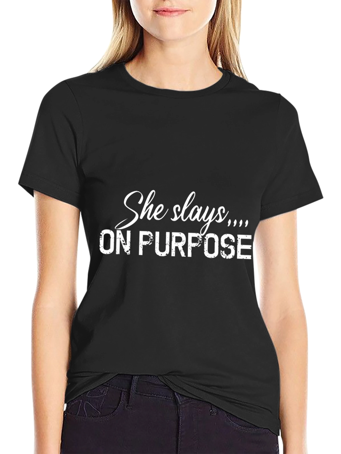 She Slays On Purpose Black T-Shirt