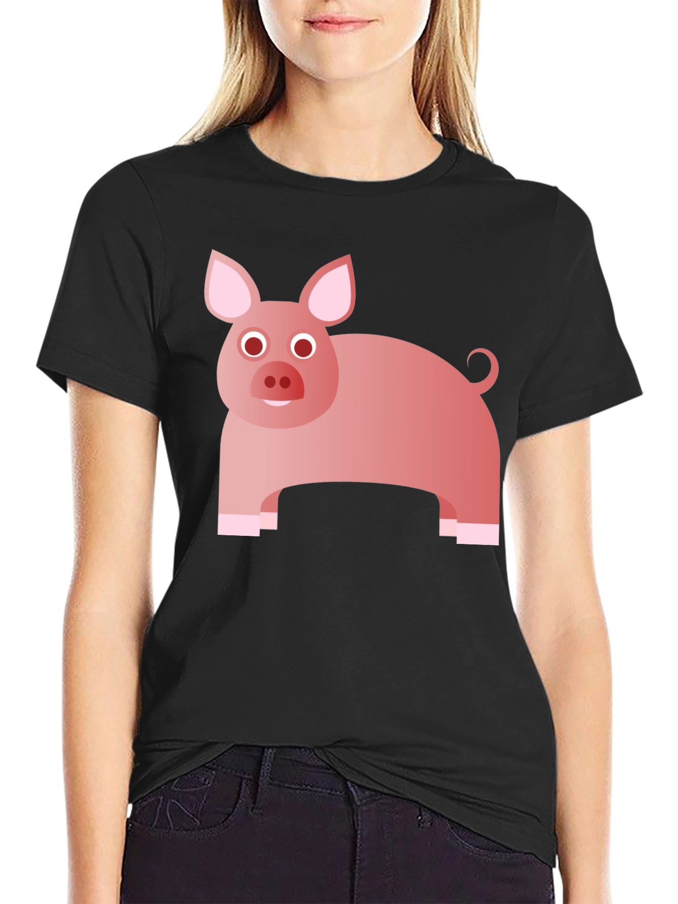 Funny Pig Graphic Tee - Black Cotton T-Shirt