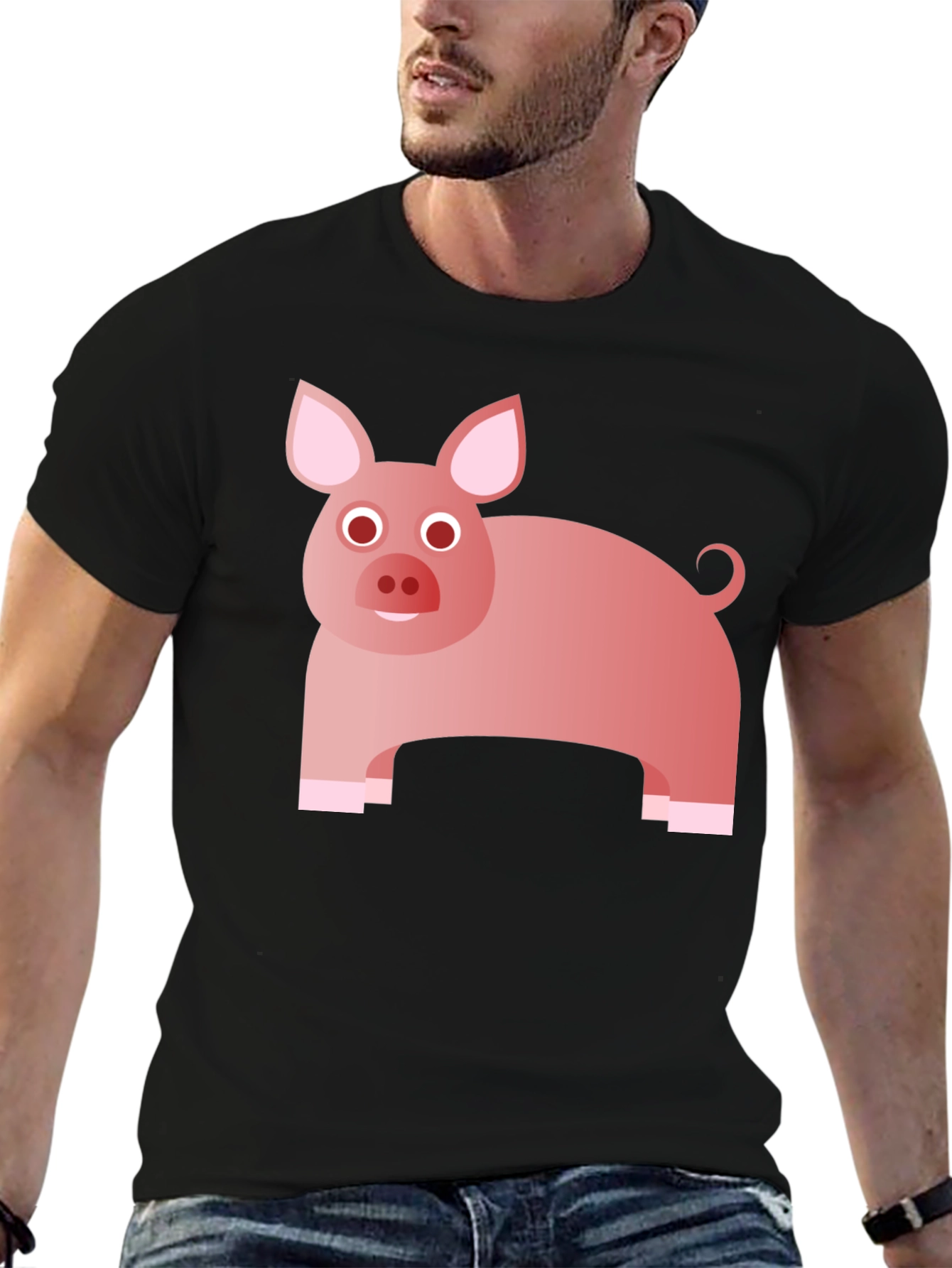 Funny Pig Graphic Tee - Black Cotton T-Shirt