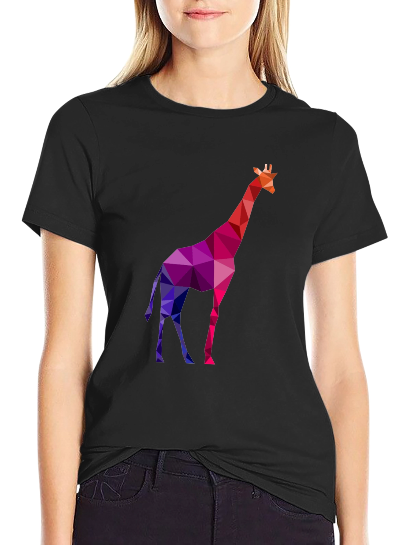 Geometric Giraffe Tee - Modern Mens Black T-Shirt