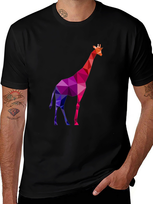 Geometric Giraffe Tee - Modern Mens Black T-Shirt