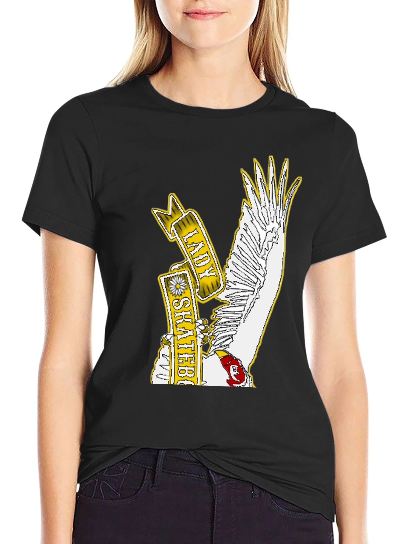 Lady Skateboarder Graphic Tee - Black