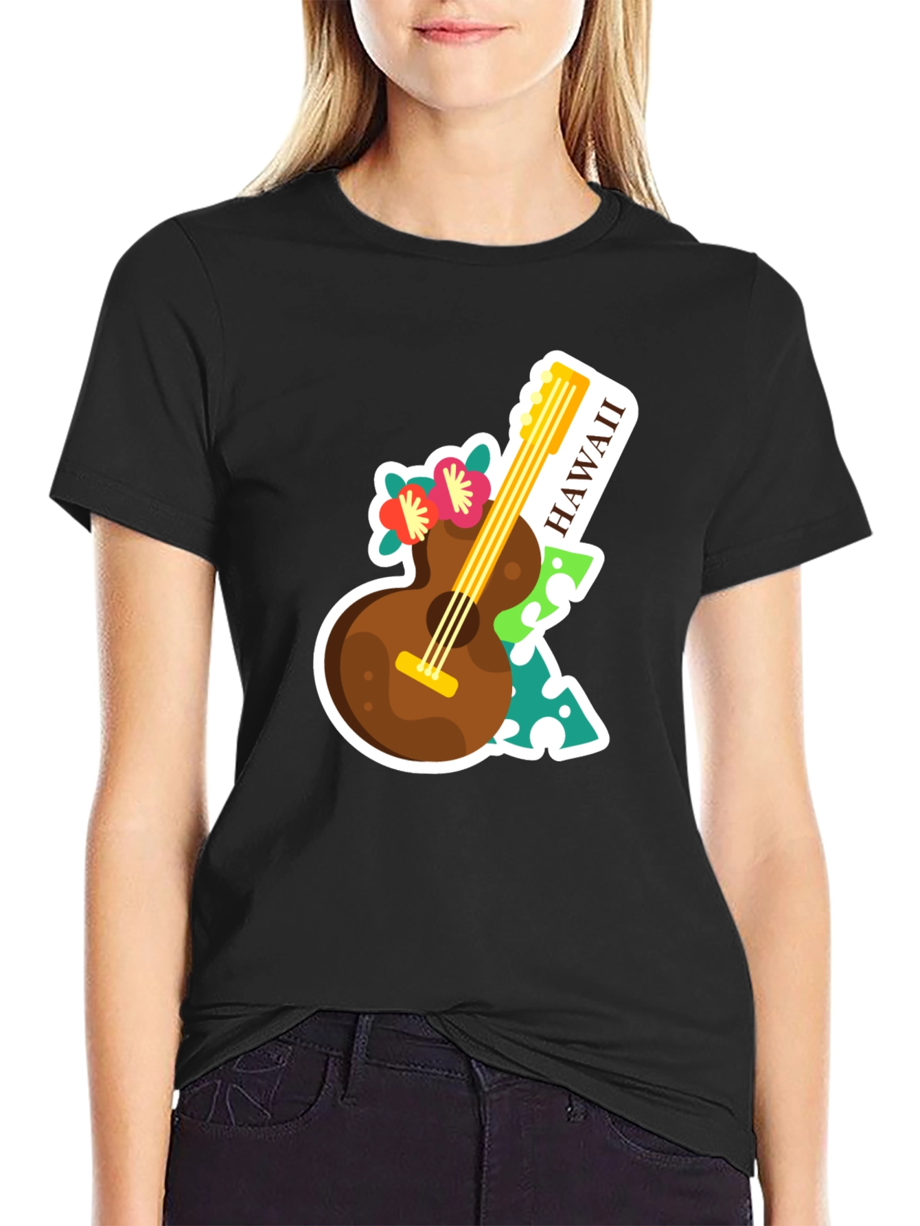 Hawaii Guitar Graphic Tee - Tropical Vacation Vibes!