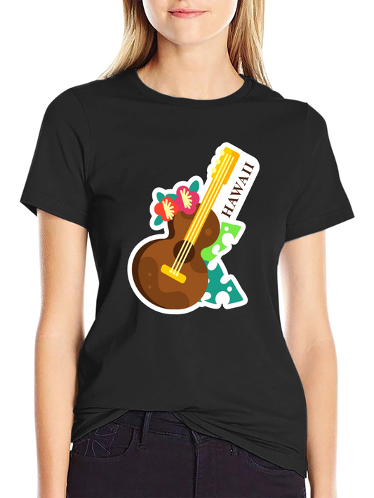 Hawaii Guitar Graphic Tee - Tropical Vacation Vibes!