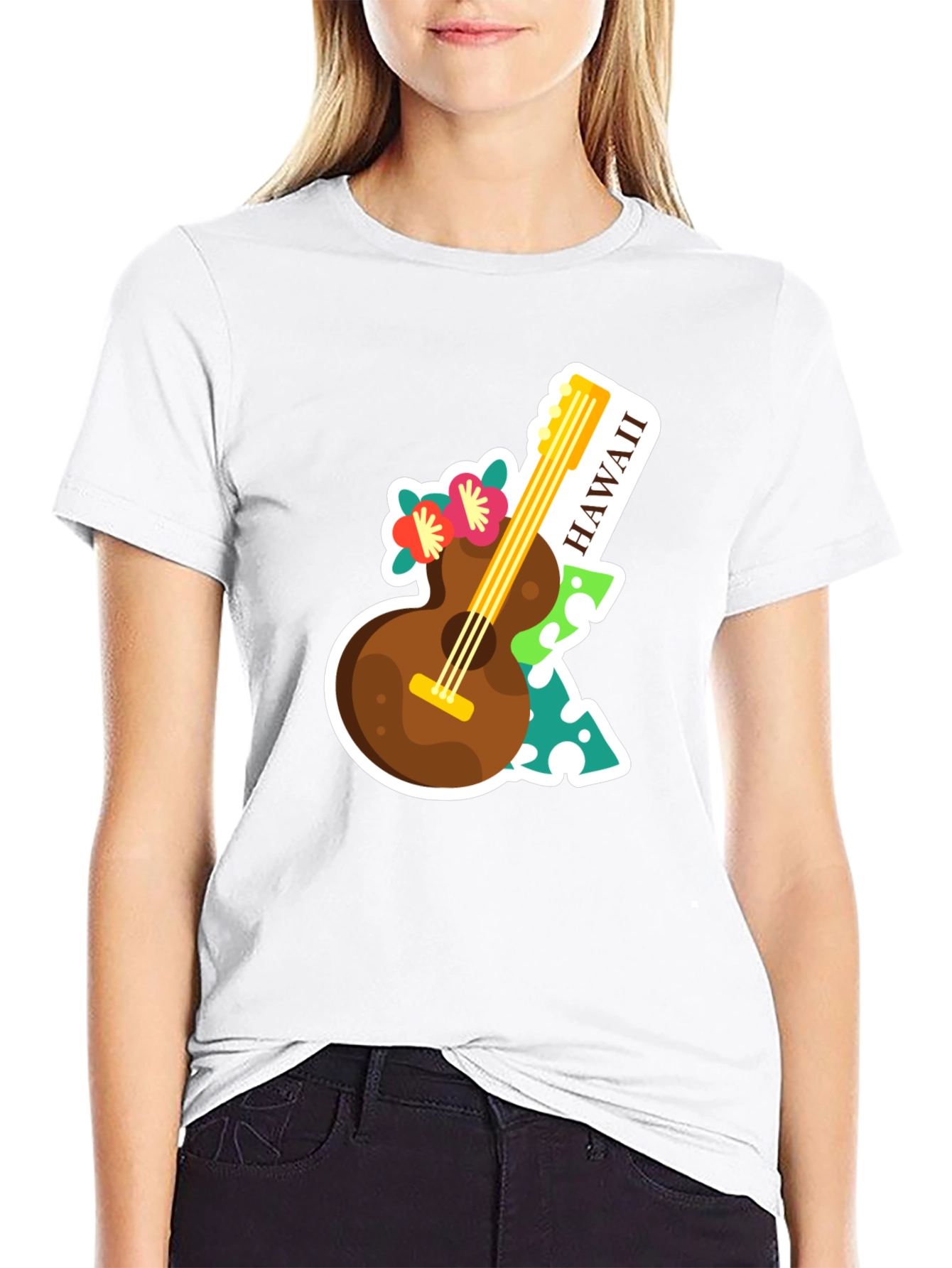 Hawaii Guitar Graphic Tee - Tropical Vacation Vibes!