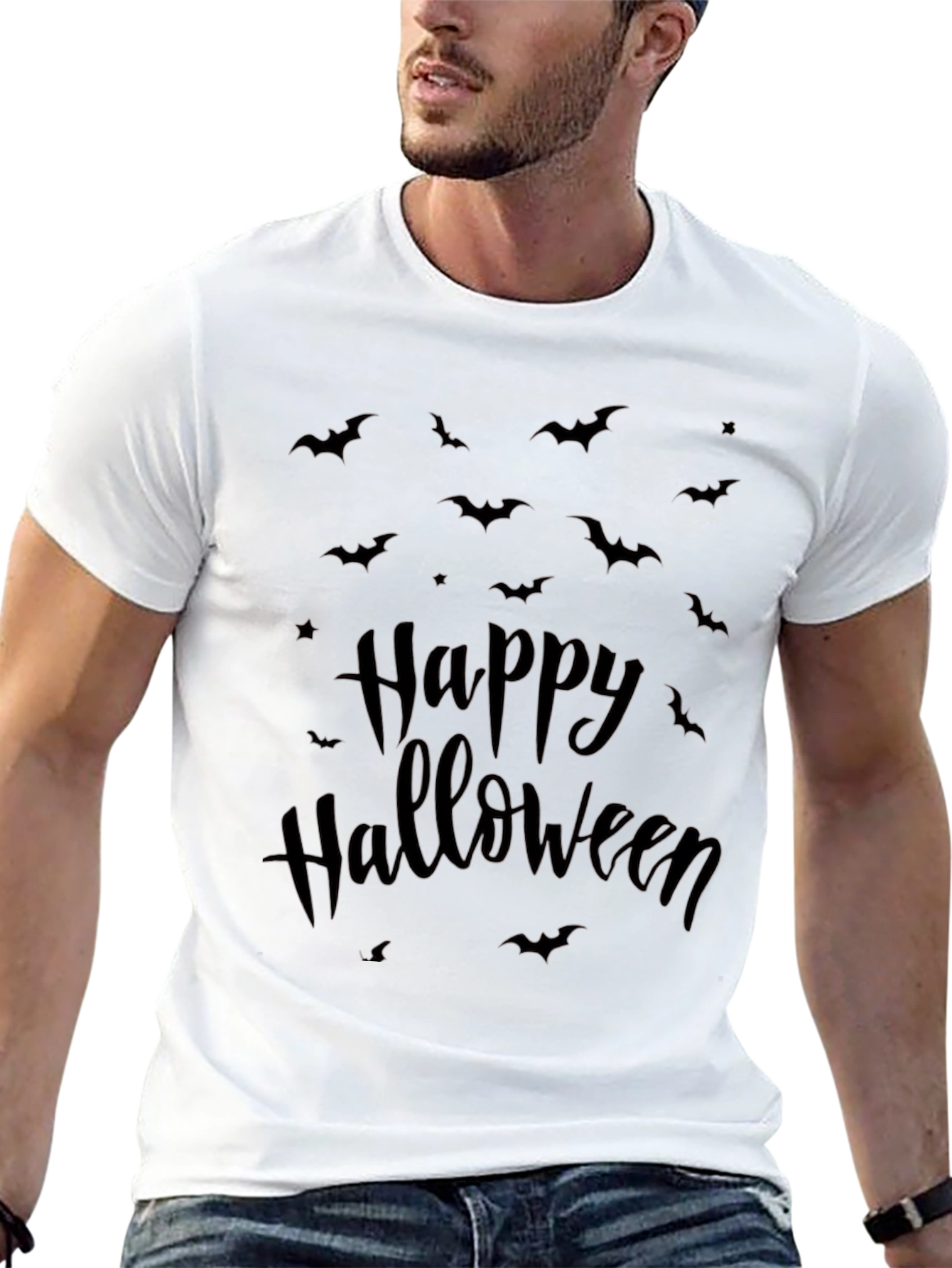 Happy Halloween Bat Print T-Shirt