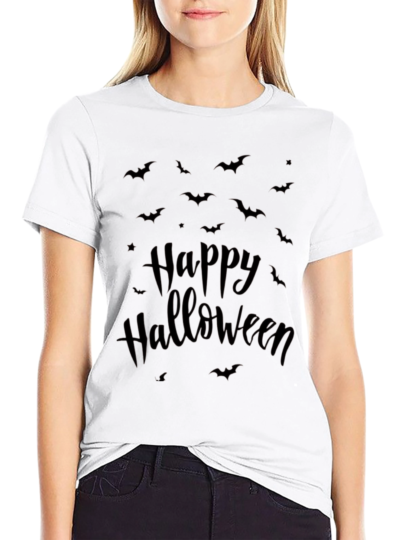 Happy Halloween Bat Print T-Shirt