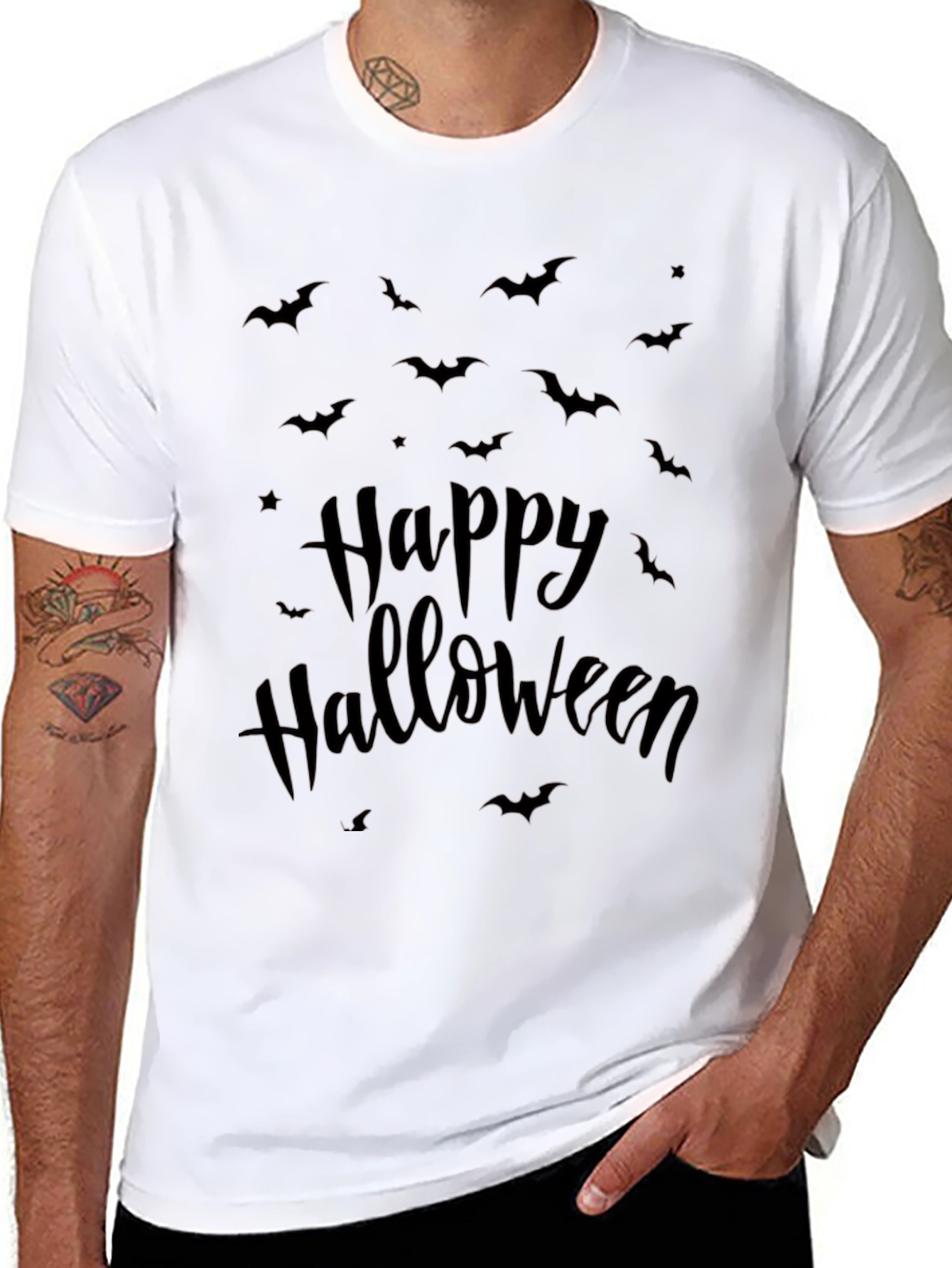 Happy Halloween Bat Print T-Shirt