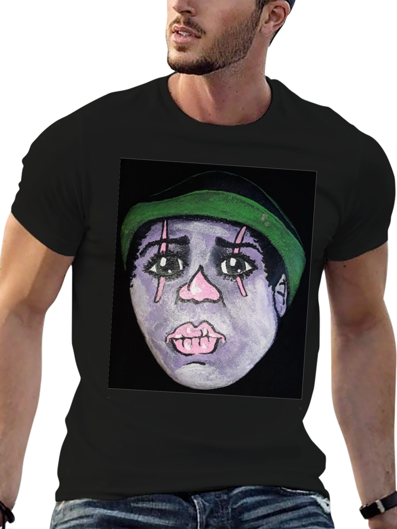 Clown Face Graphic Black T-Shirt - Unique Art Tee