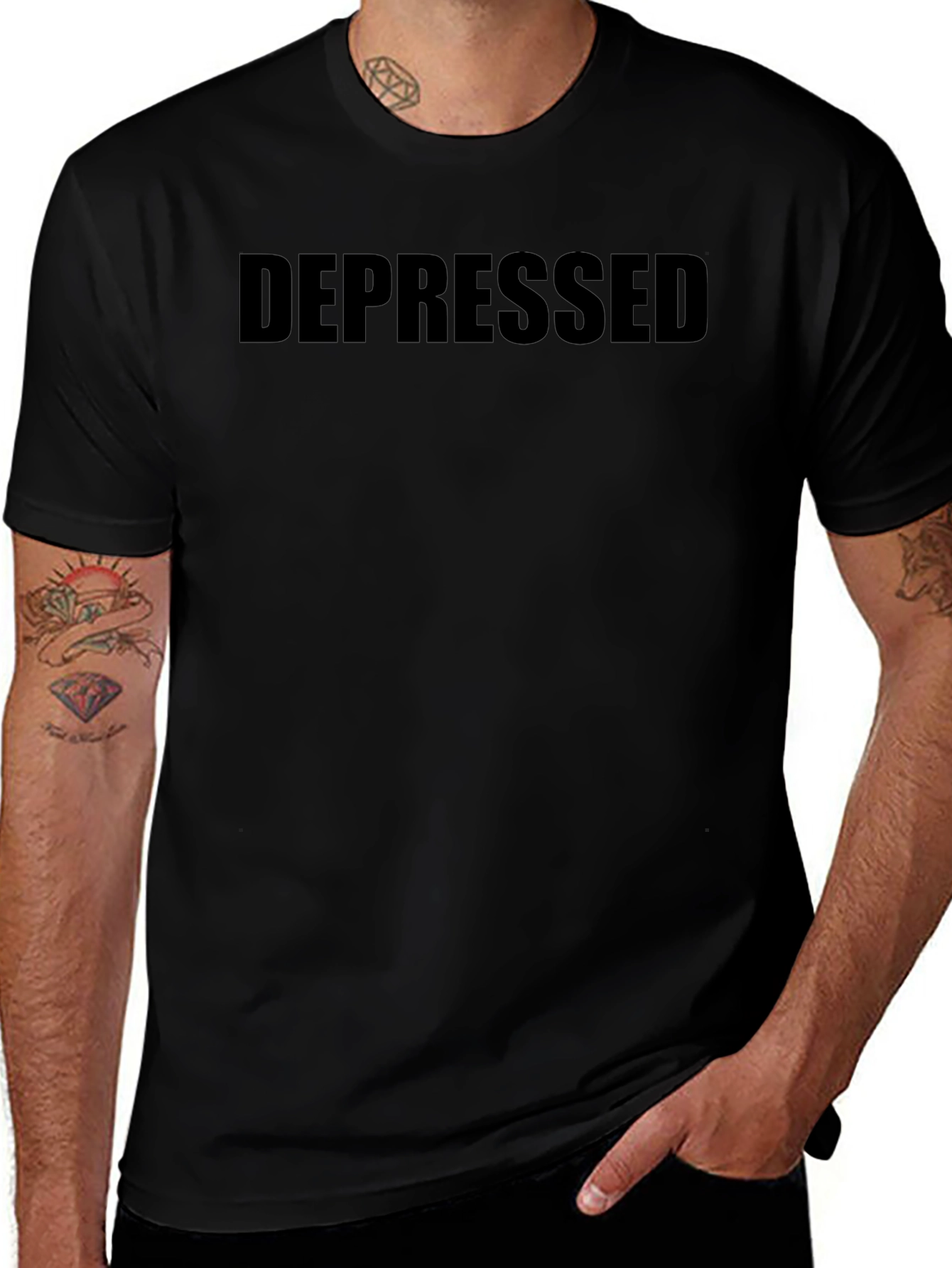 Depressed Black Crew Neck T-Shirt