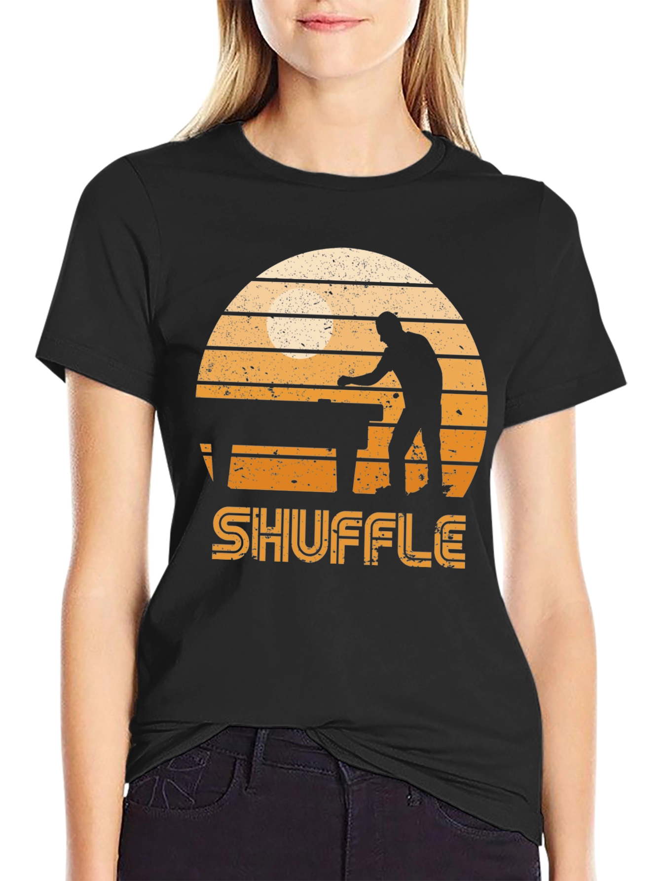Shuffleboard Graphic Tee - Retro Sunset Design